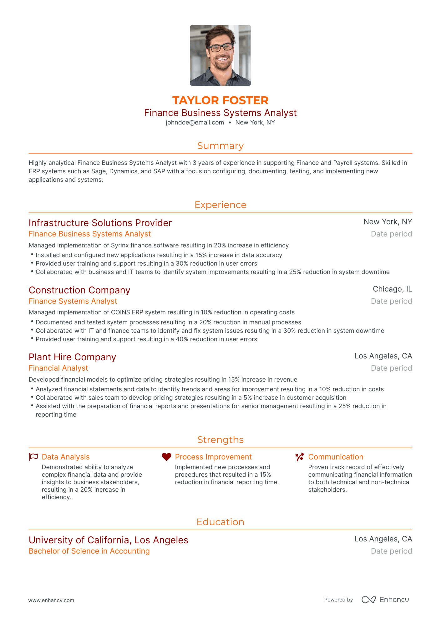 Traditional Finance Business Analyst Resume Template