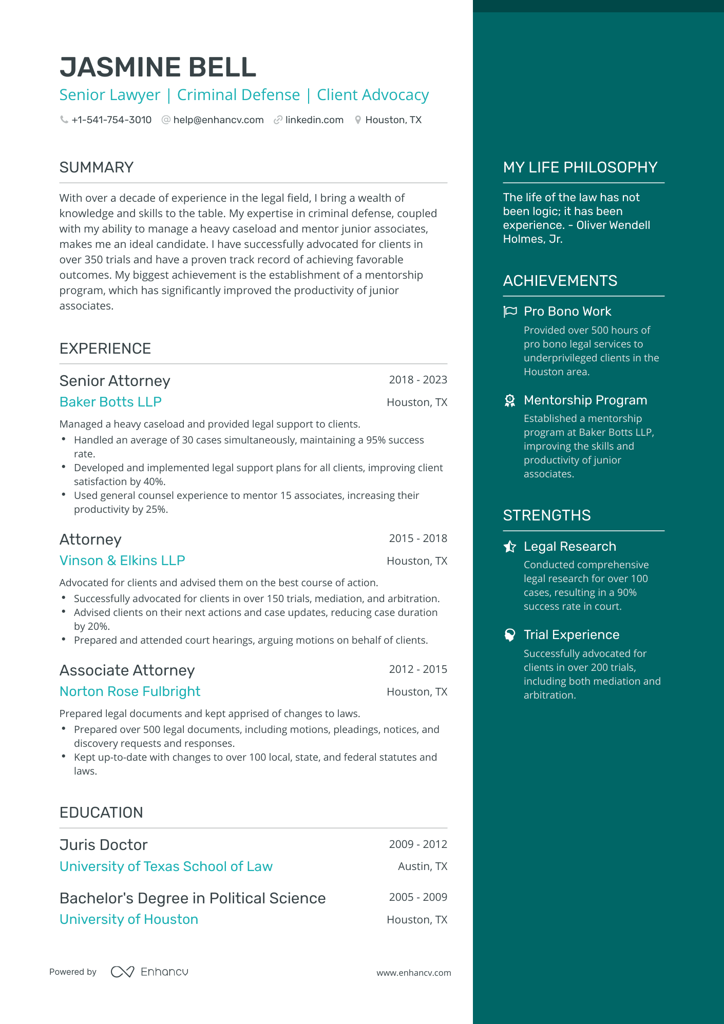 One Page Lawyer Resume Template