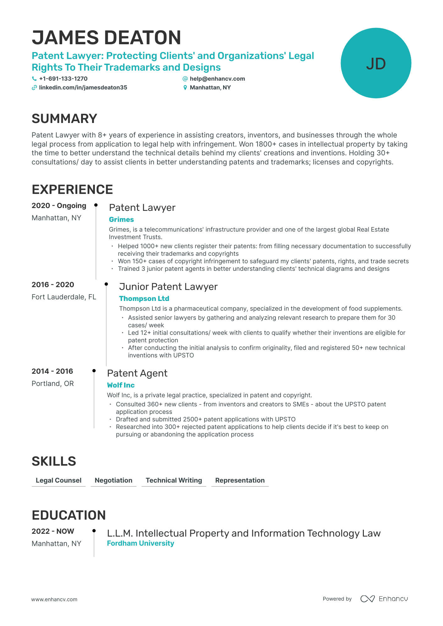 Timeline Patent Lawyer Resume Template