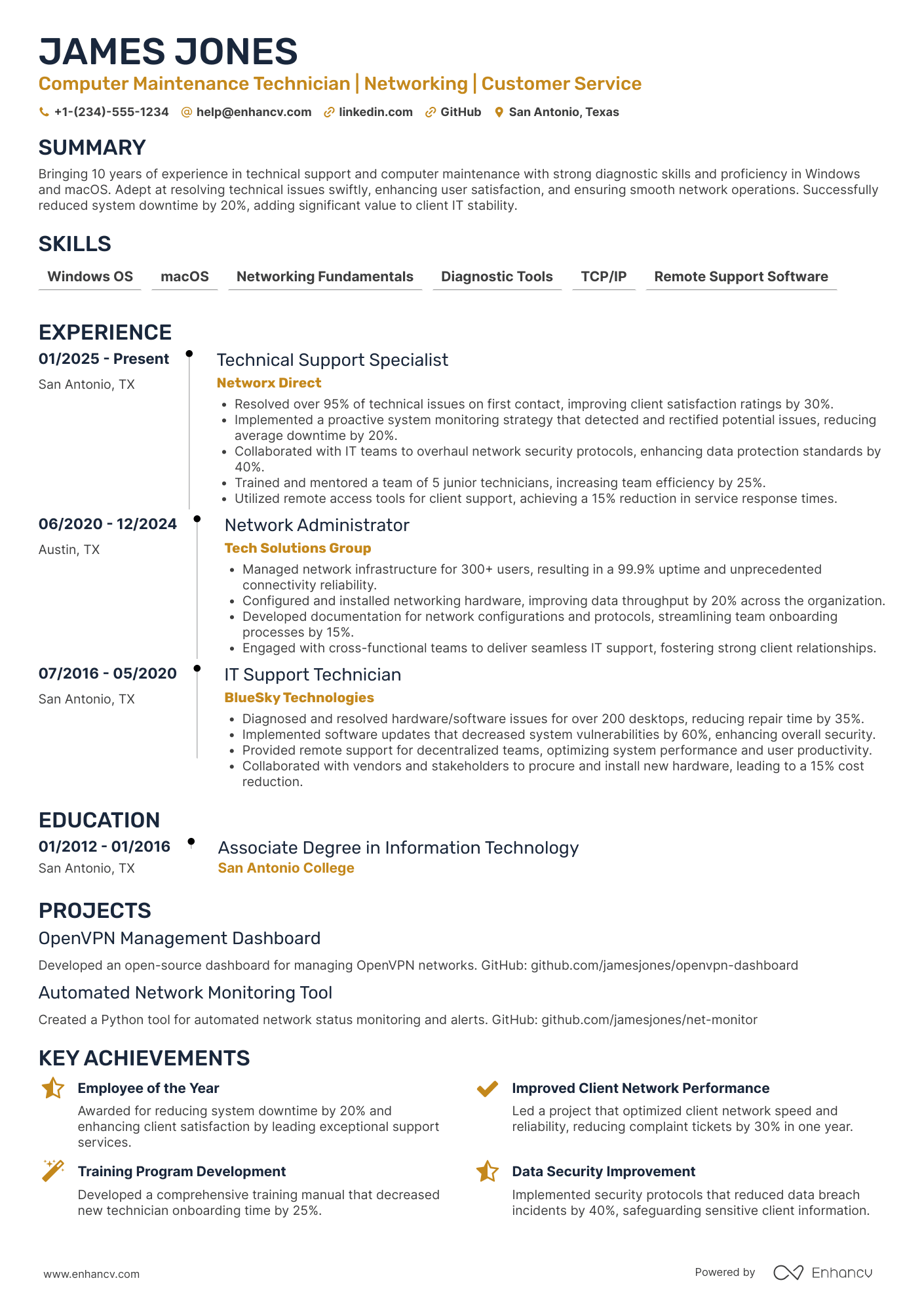 A resume example of a Computer Maintenance Technician