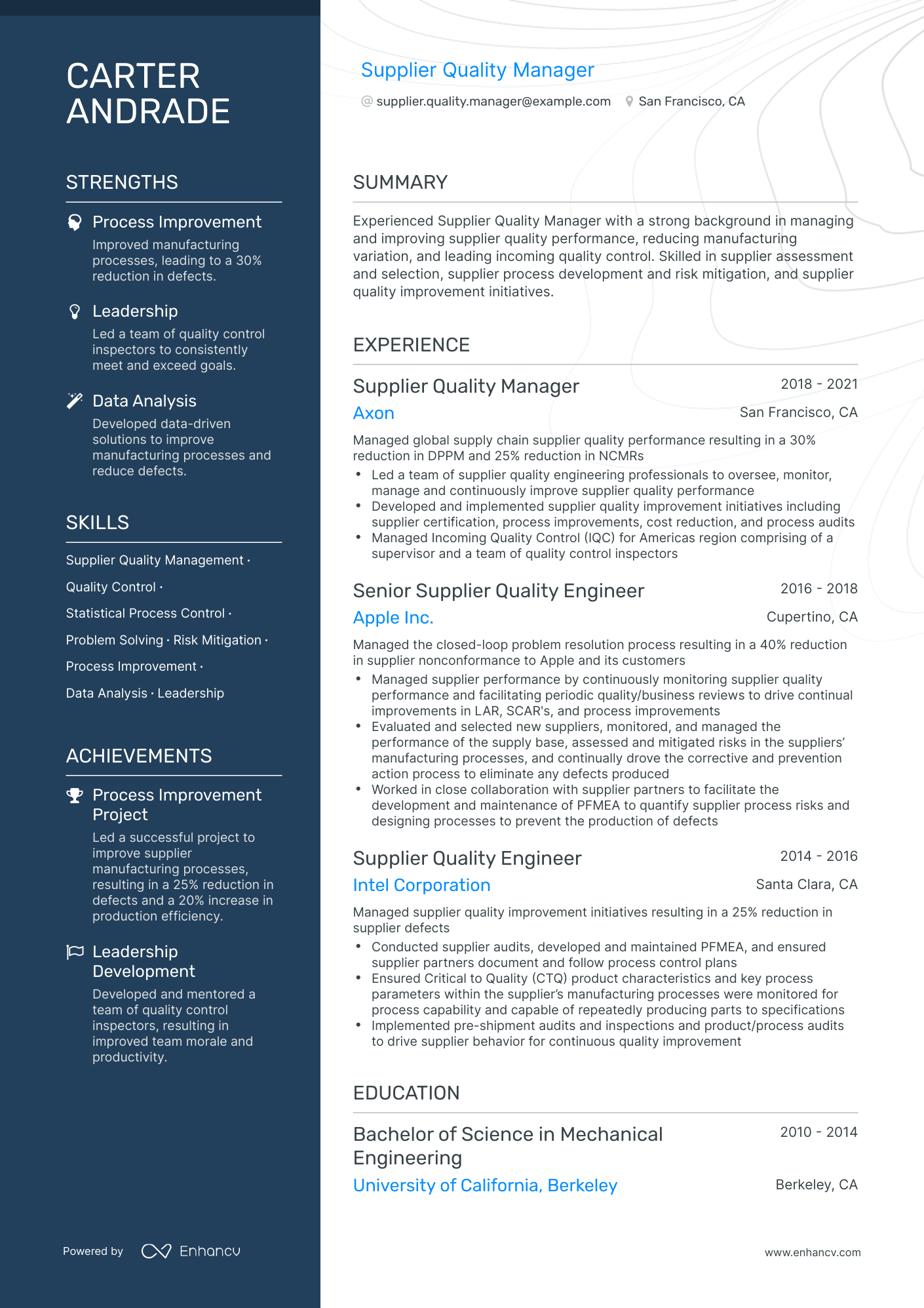 Polished Supplier Quality Manager Resume Template