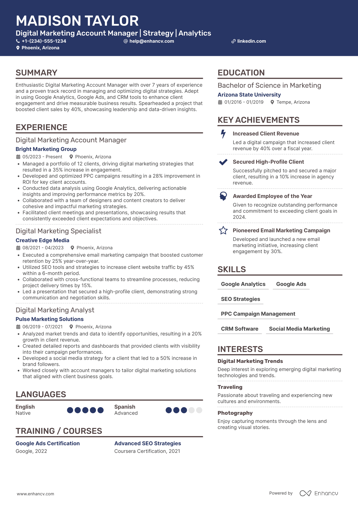 A resume example of a Digital Marketing Account Manager