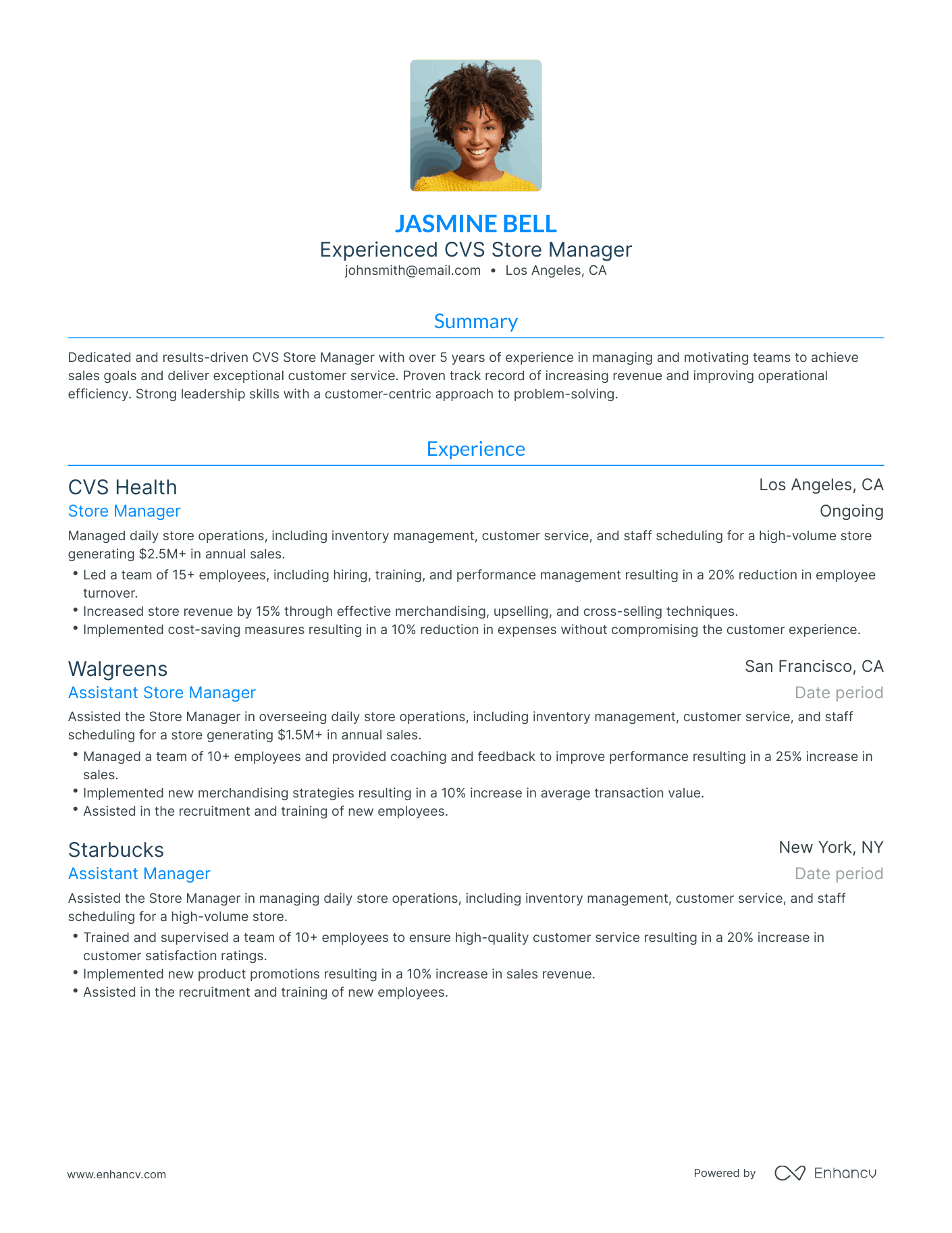 Traditional CVS Store Manager Resume Template