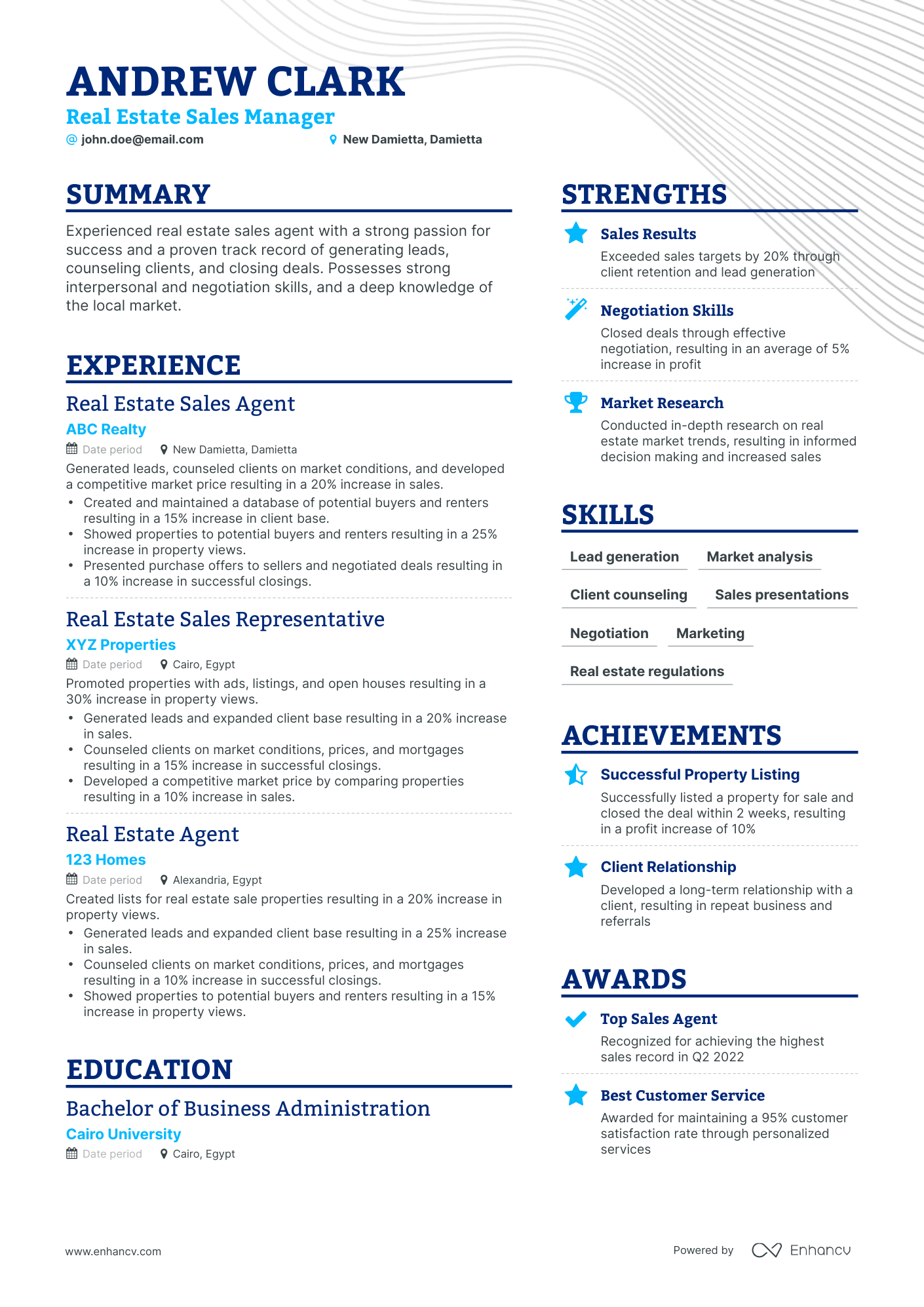 Simple Real Estate Sales Manager Resume Template
