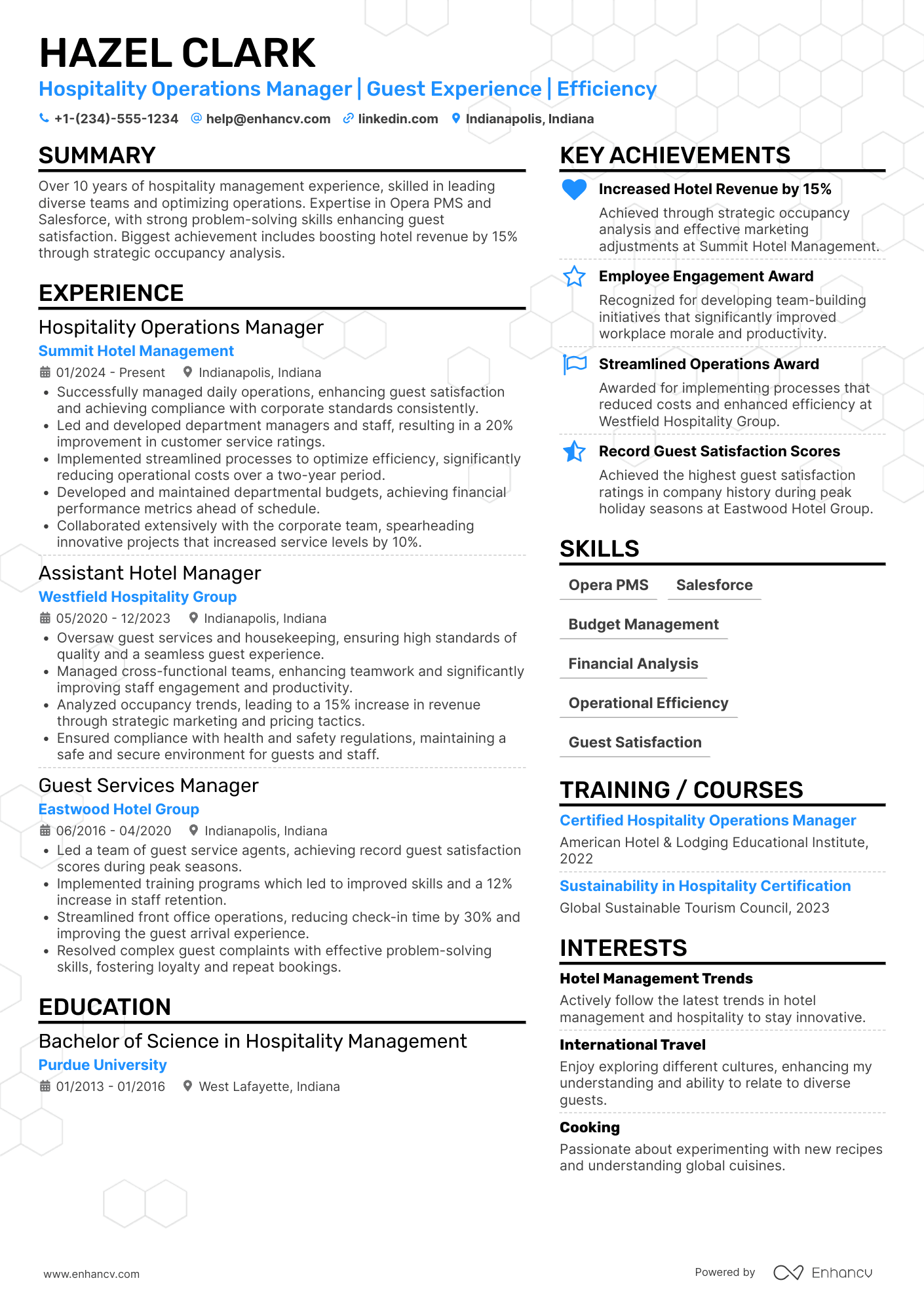 A resume example of a Hospitality Operations Manager