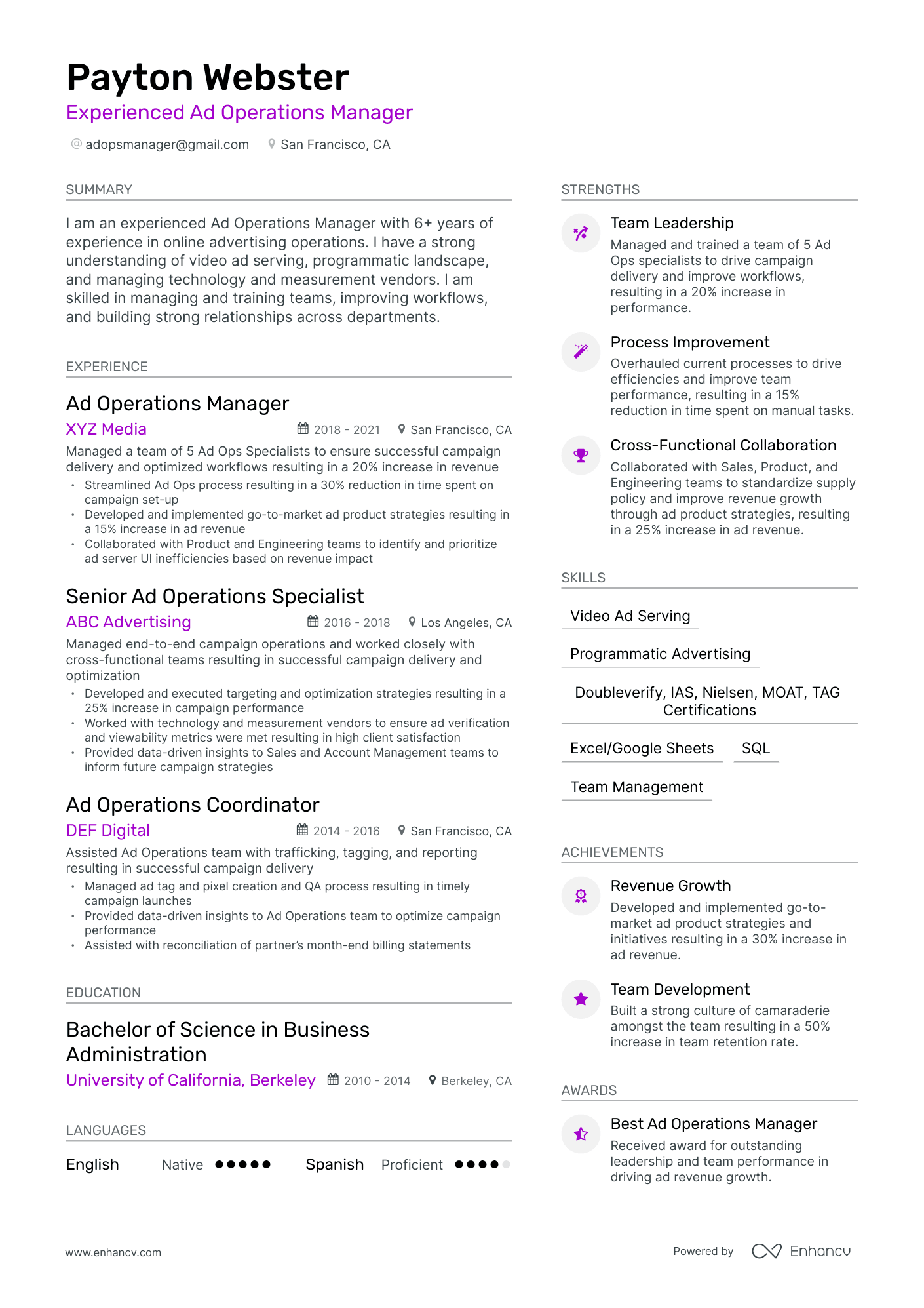 Modern Ad Operations Manager Resume Template