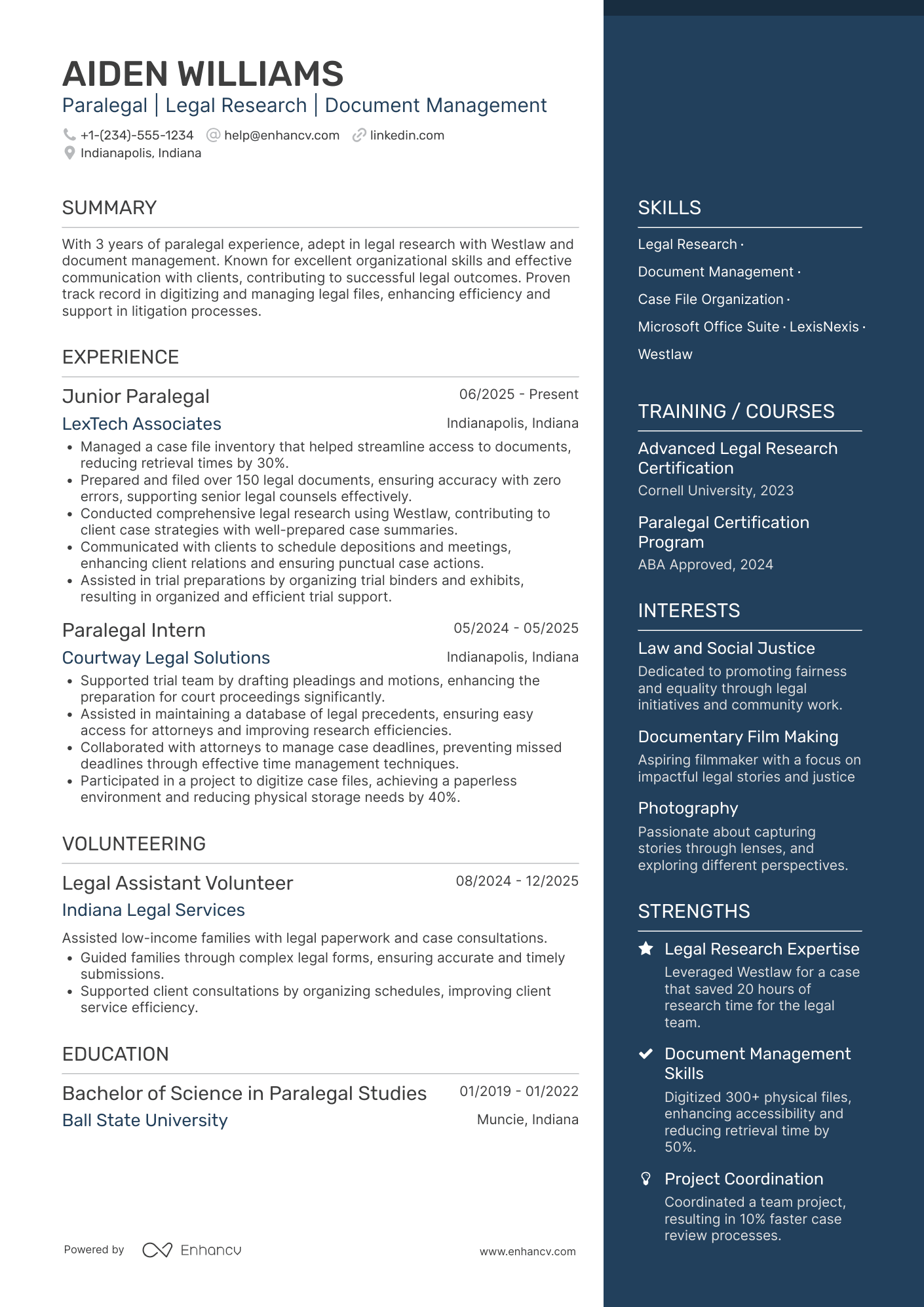 A resume example of a Freelance Paralegal