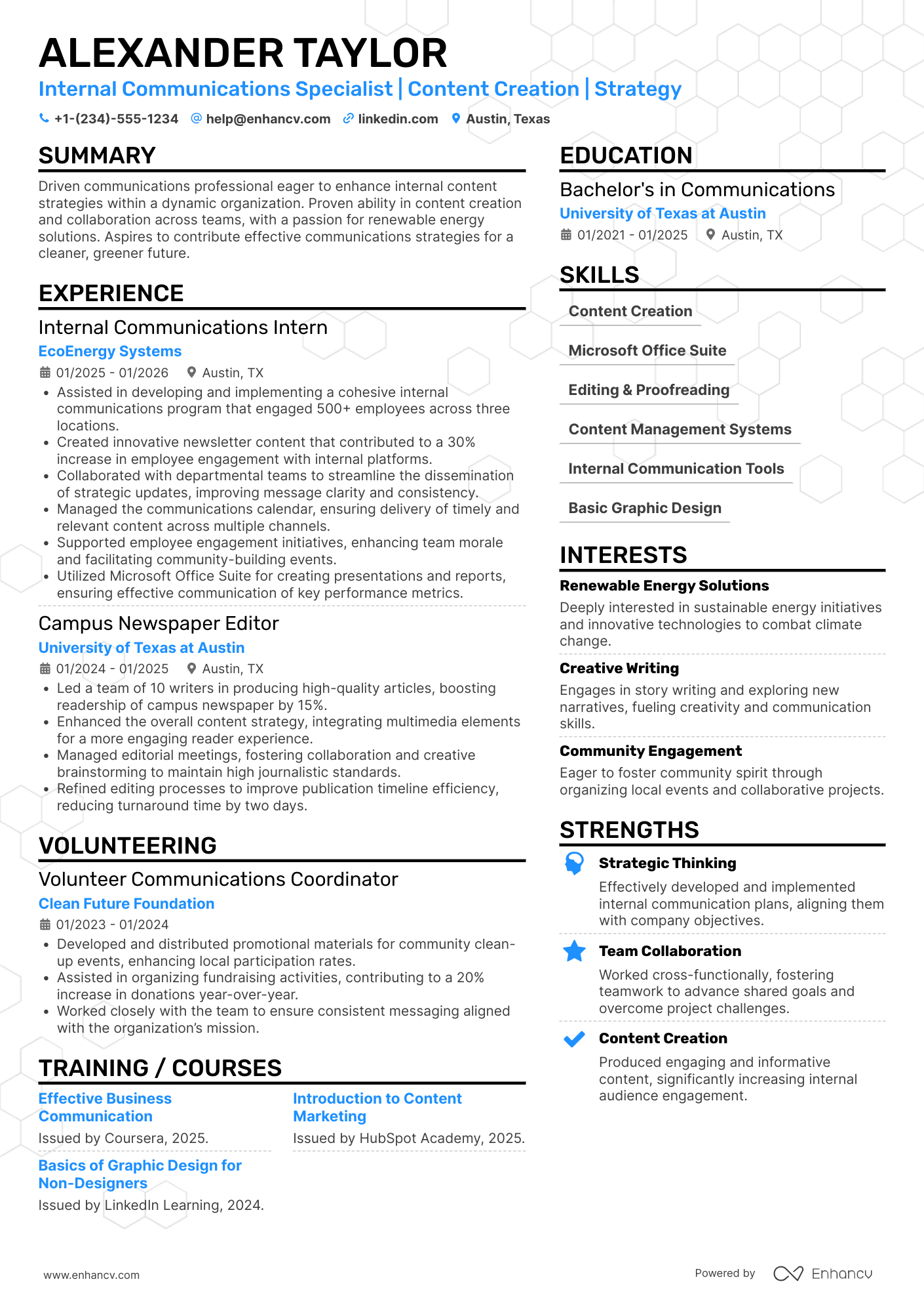 A resume example of a Entry Level Internal Communications Coordinator