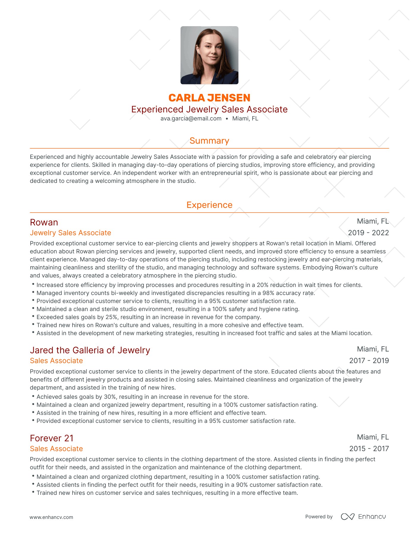 Traditional Jewelry Sales Resume Template