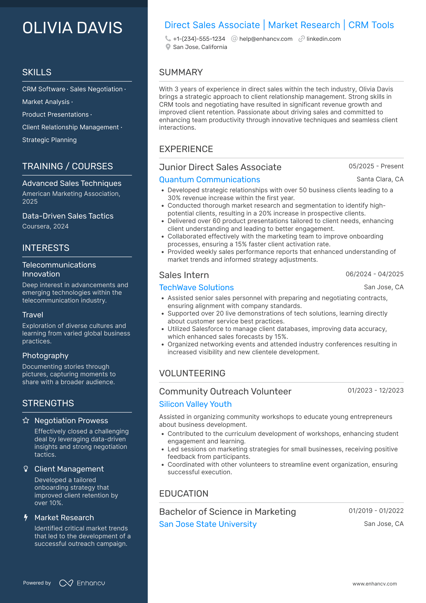 A resume example of a Direct Sales Associate