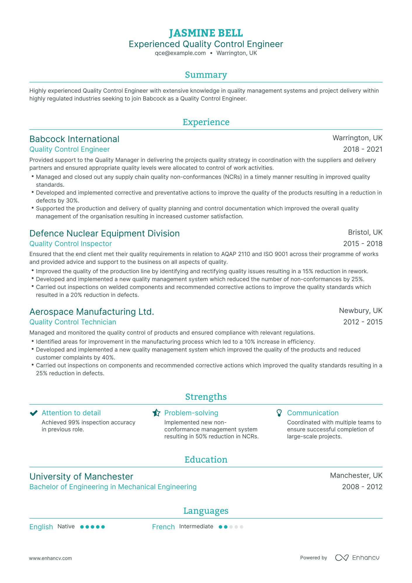 Traditional Quality Control Engineer Resume Template