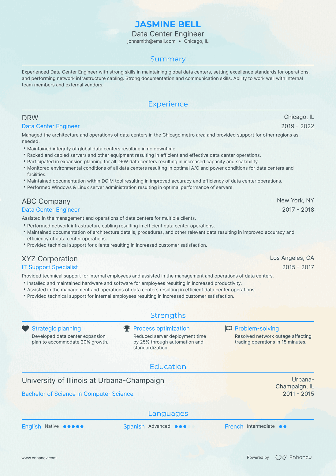 Traditional Data Center Engineer Resume Template