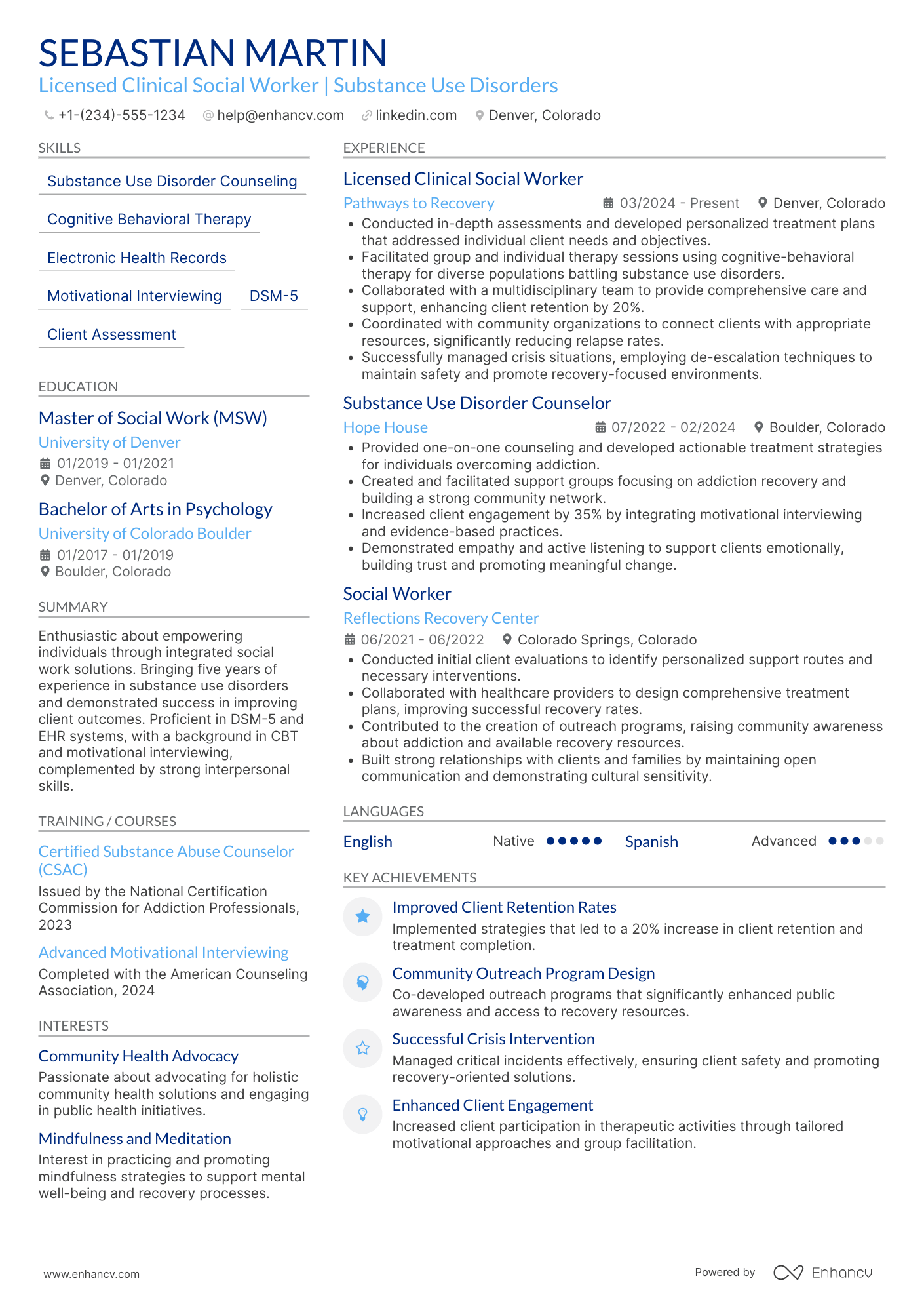 A resume example of a Substance Abuse Social Worker
