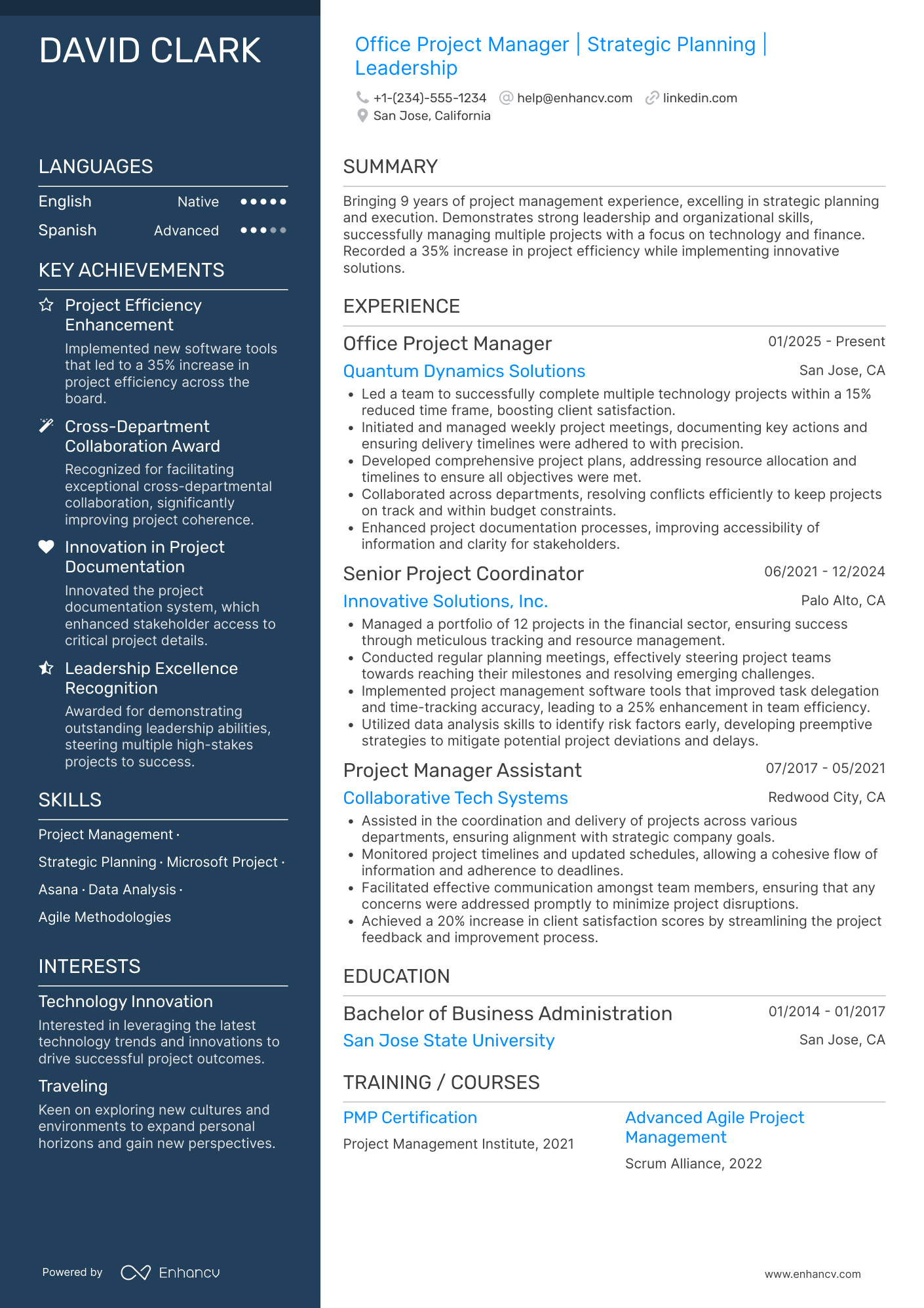 A resume example of a Office Project Manager