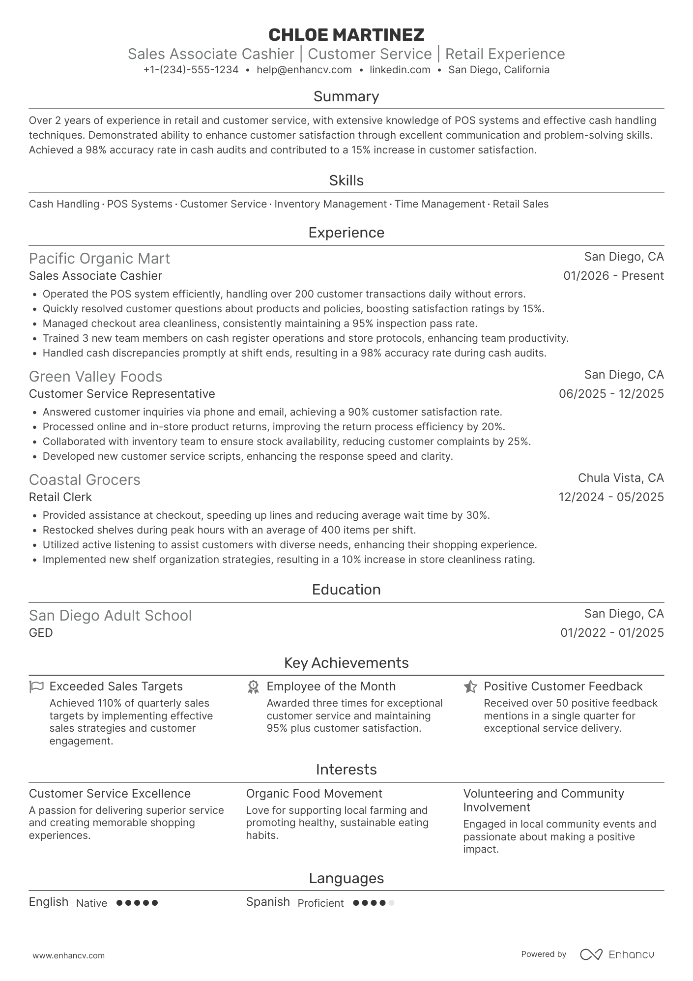 A resume example of a Sales Associate Cashier