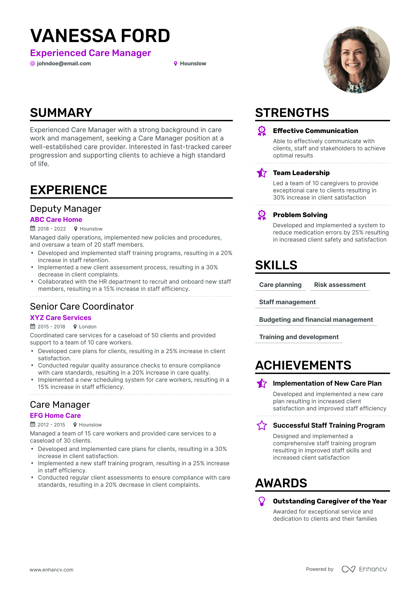 Simple Care Manager Resume Template