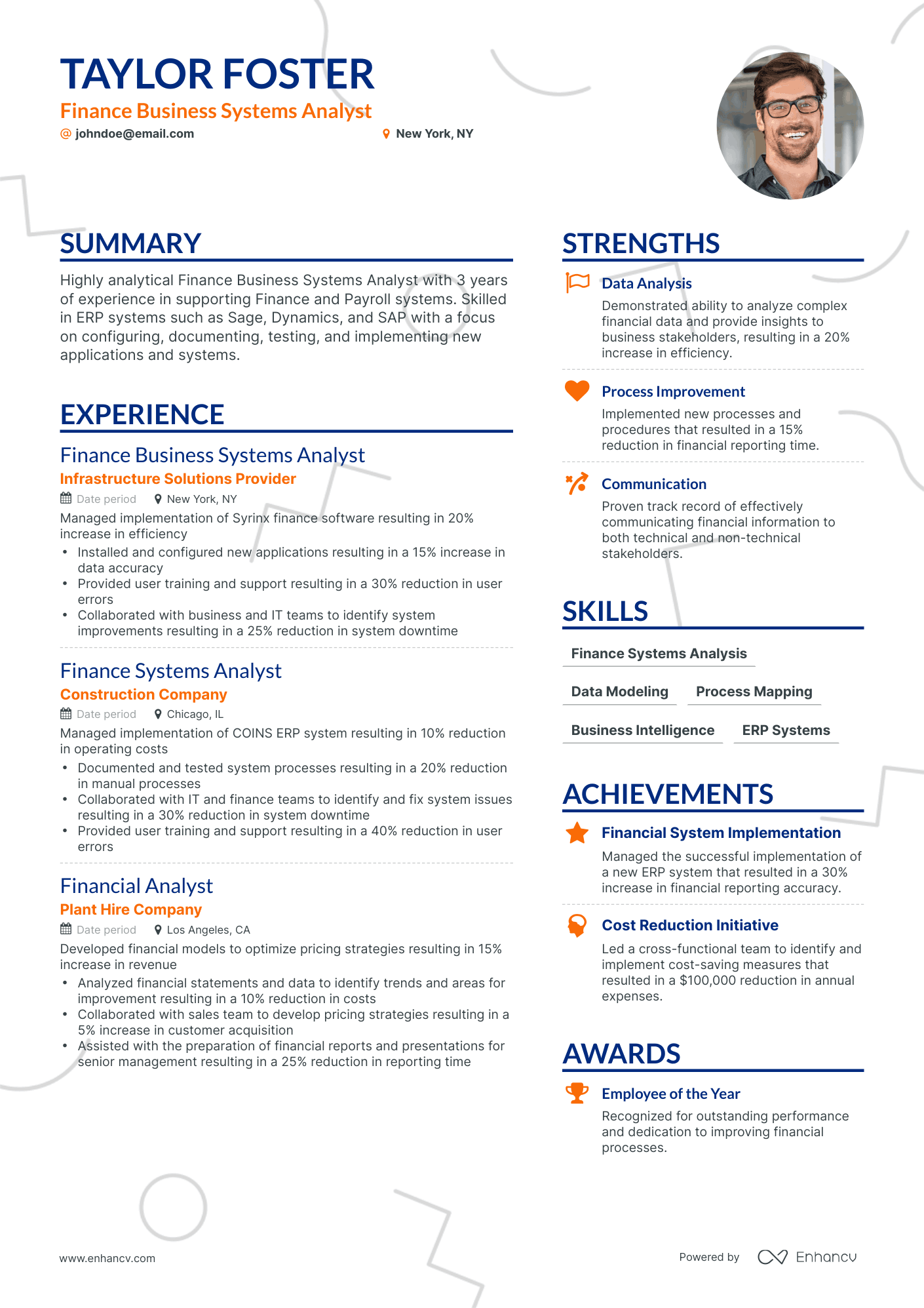 Simple Finance Business Analyst Resume Template