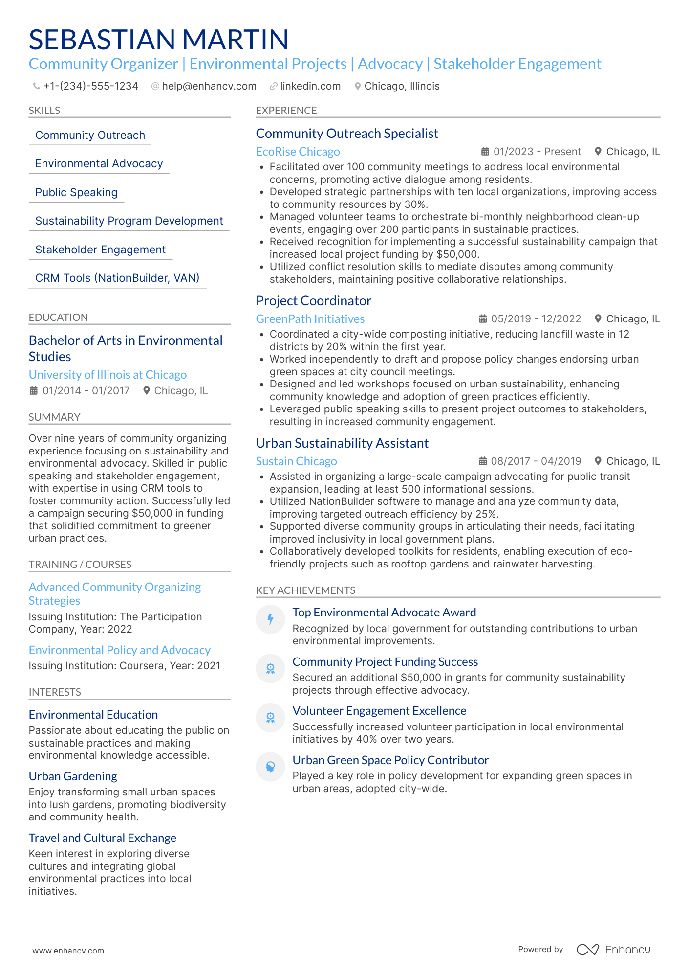 A resume example of a Community Organizer