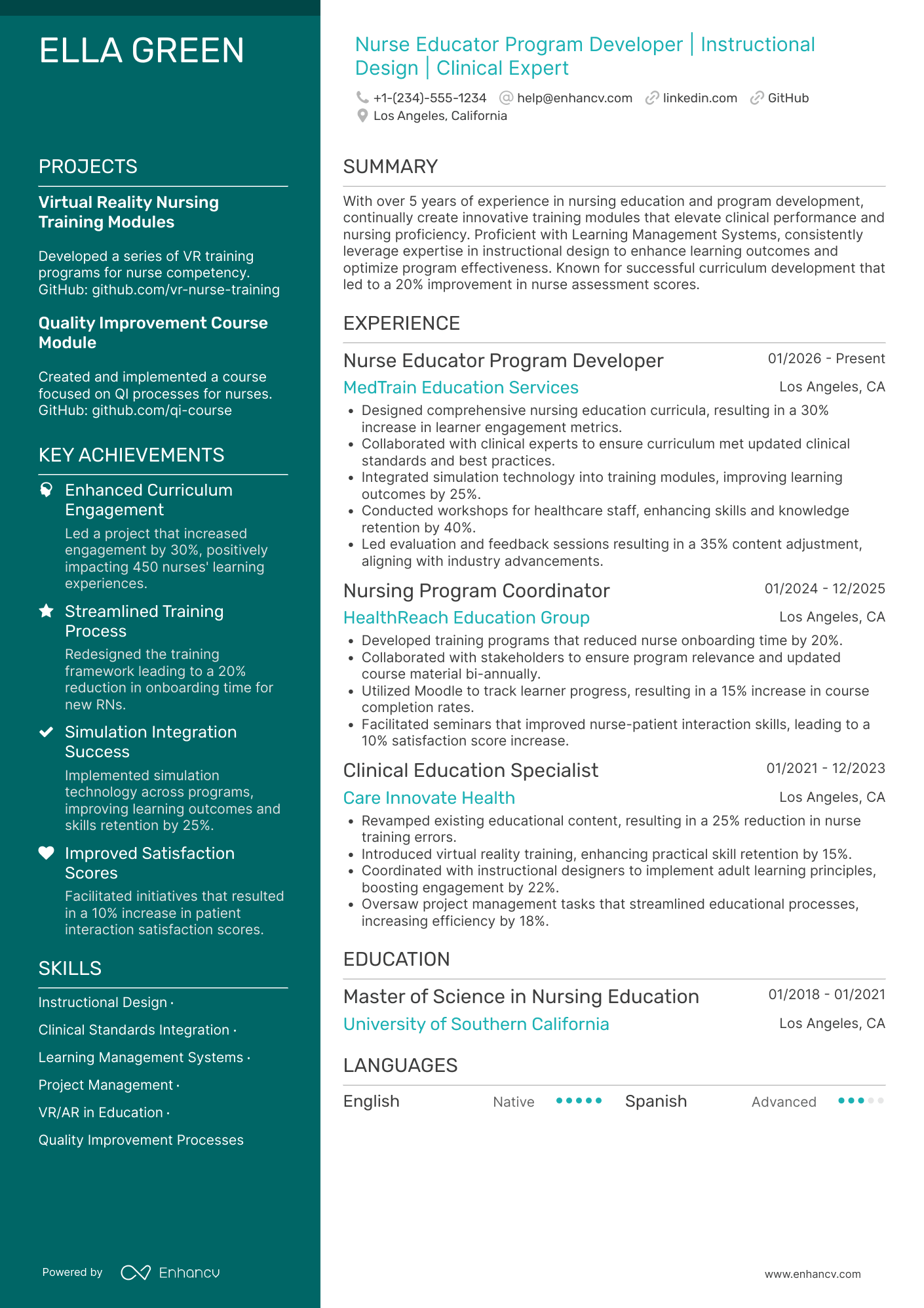 A resume example of a Nurse Educator Program Developer