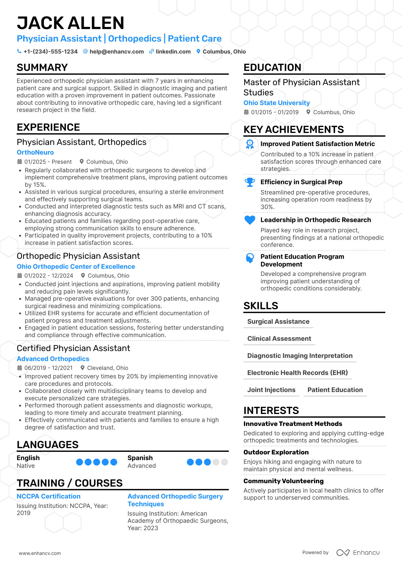 A resume example of a Physician Assistant   Orthopedics