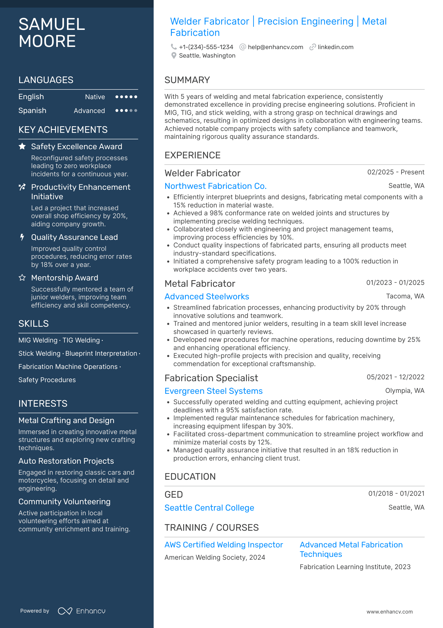 A resume example of a Welder Fabricator