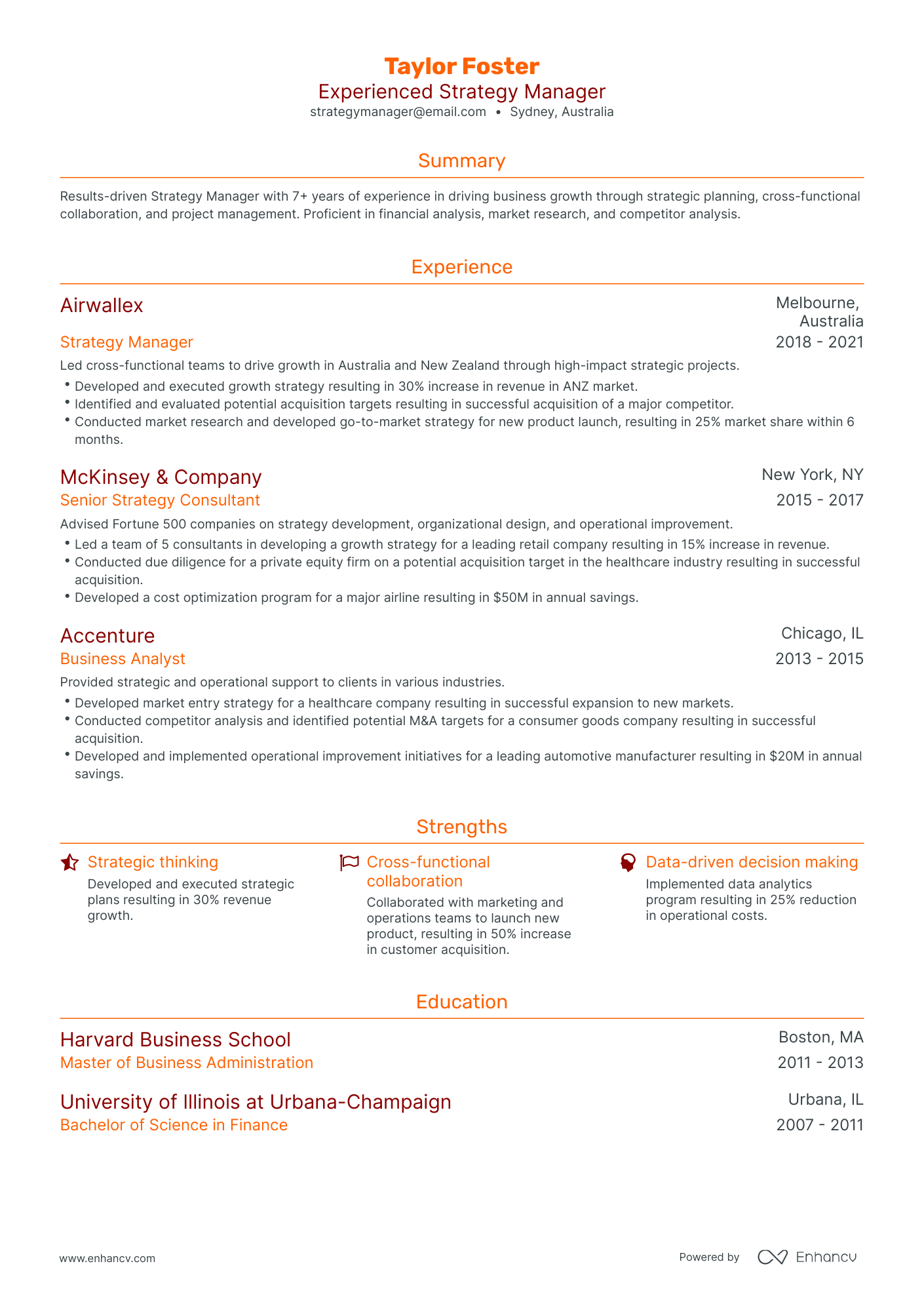 Traditional Strategy Manager Resume Template