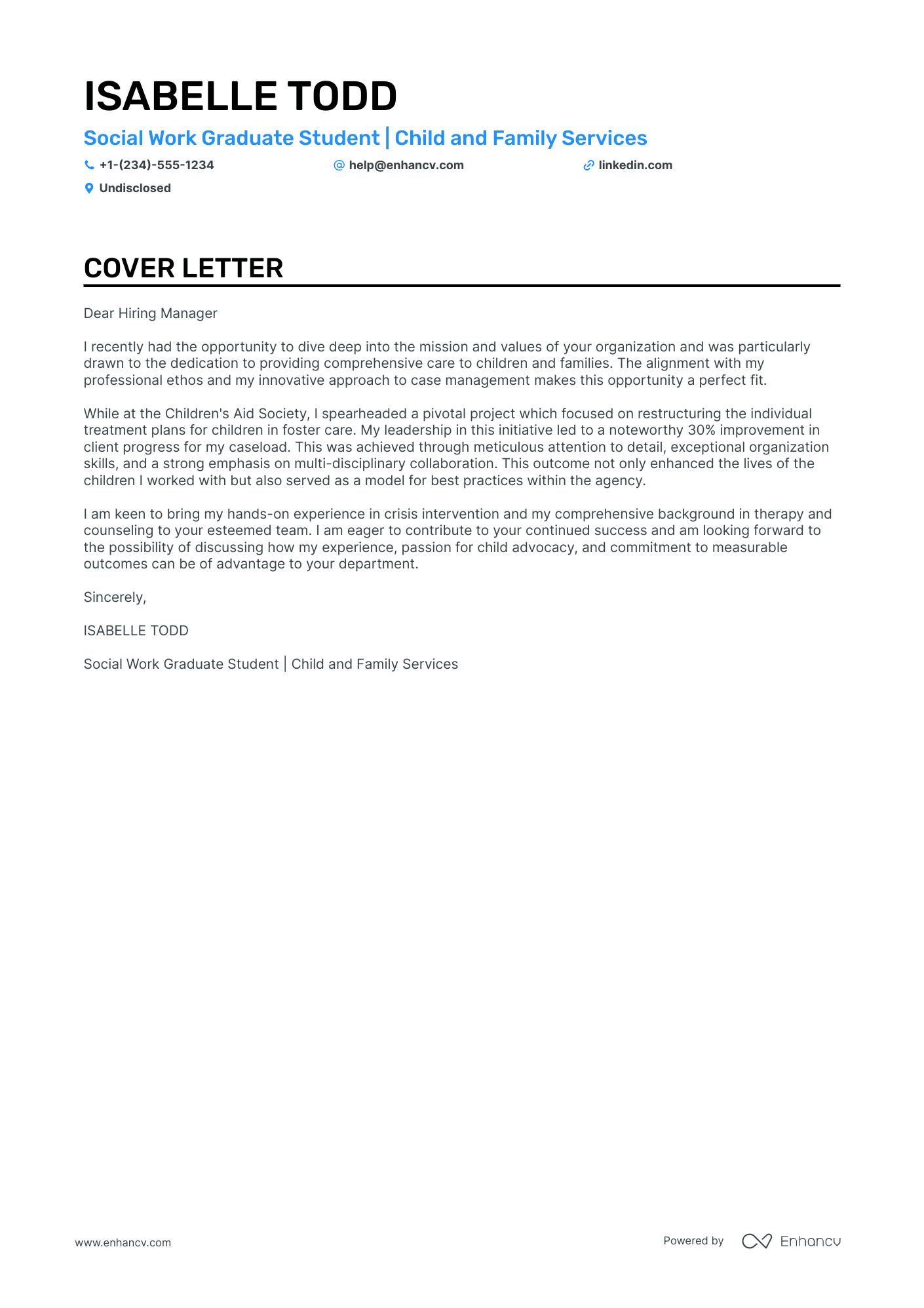 cover letter for social work position