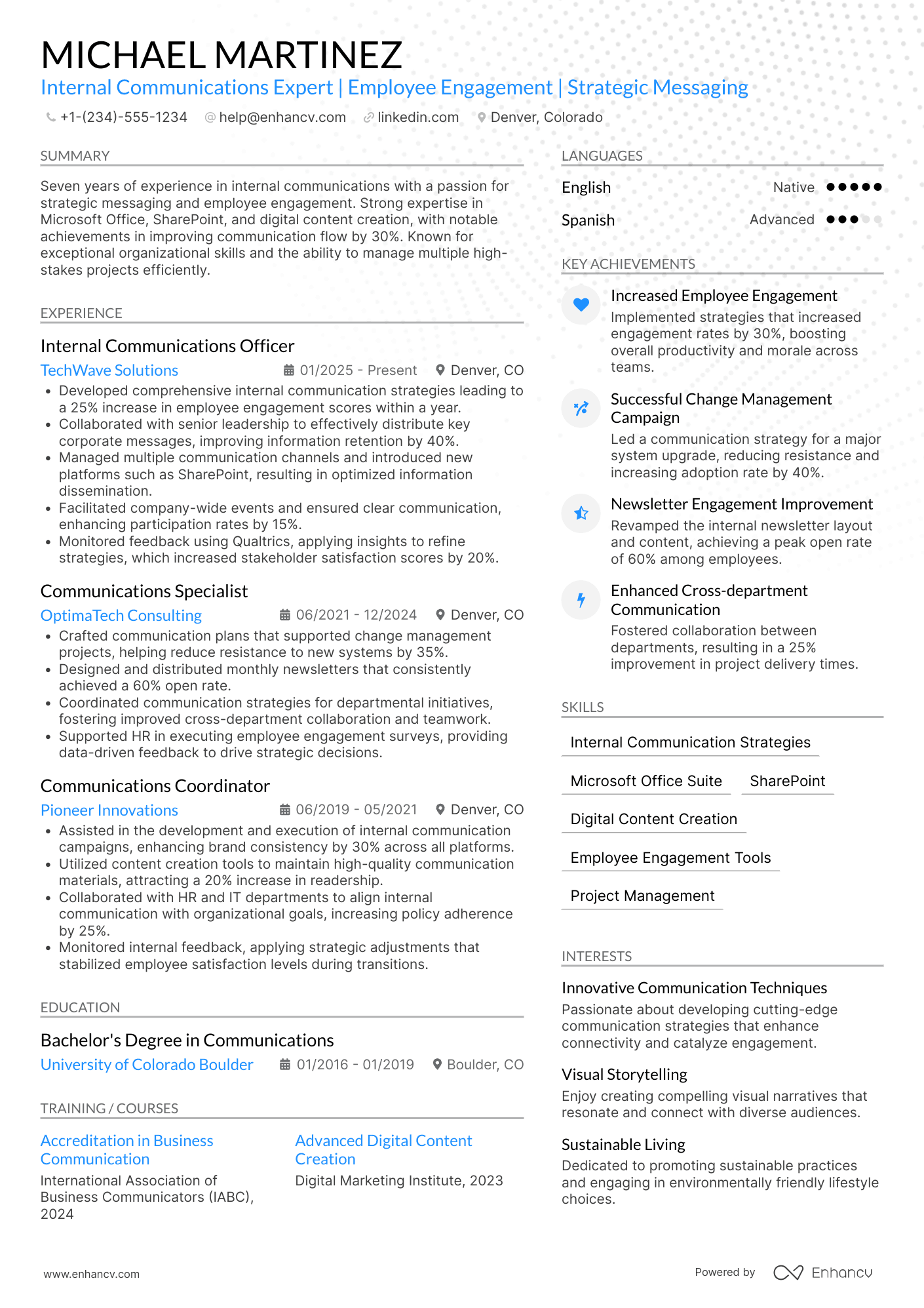 A resume example of a Internal Communications Officer