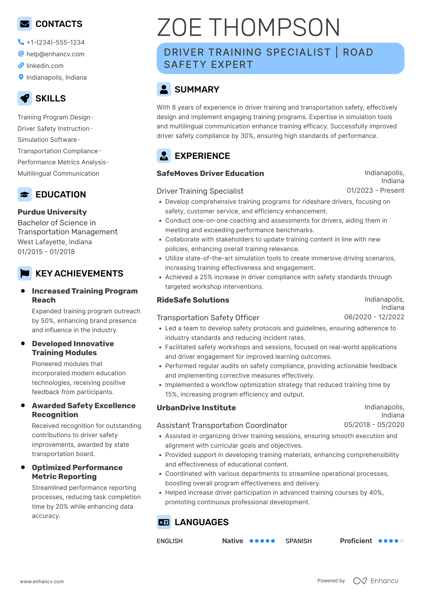 A resume example of a Uber Driver Training Specialist