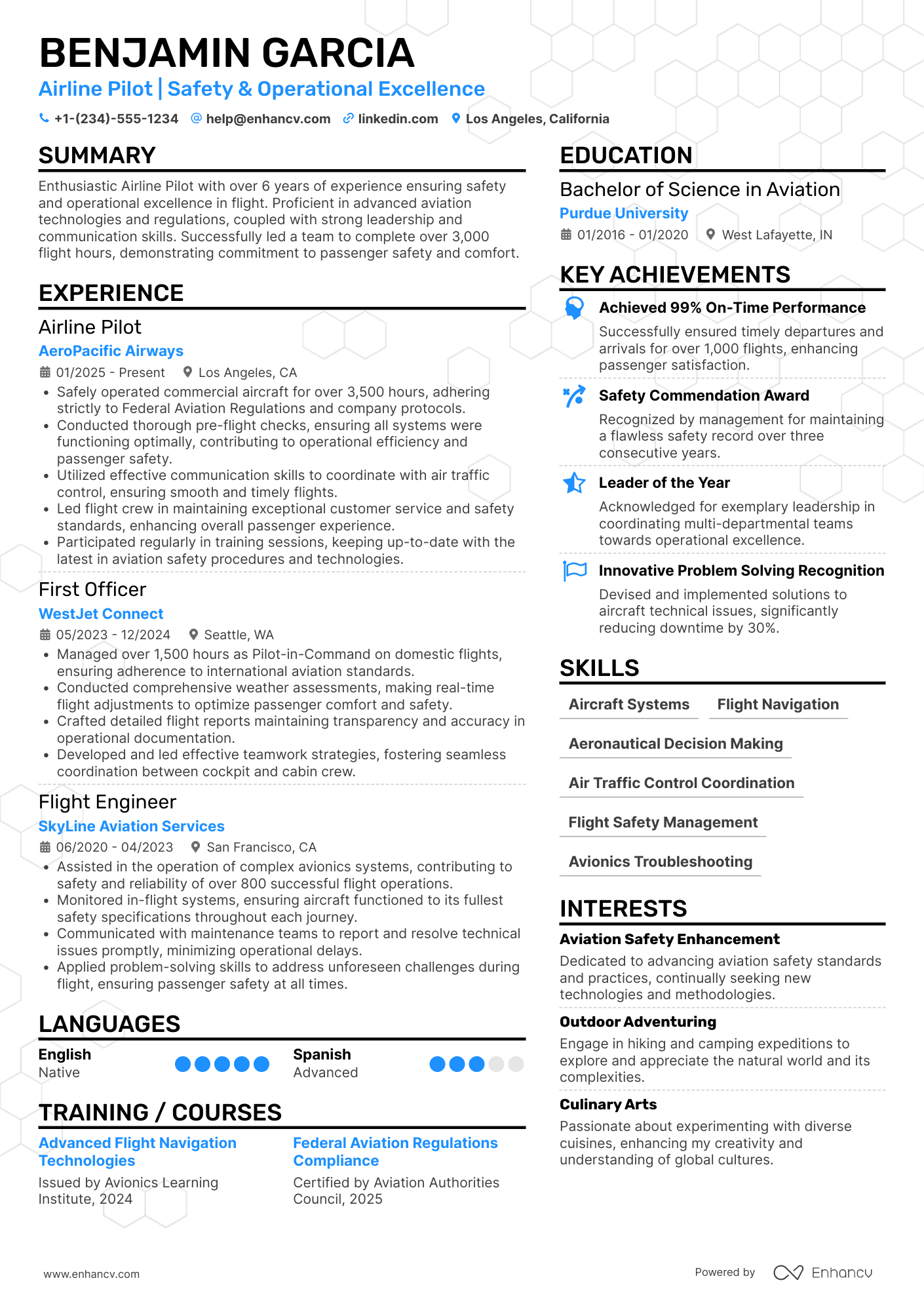 A resume example of a Airline Pilot