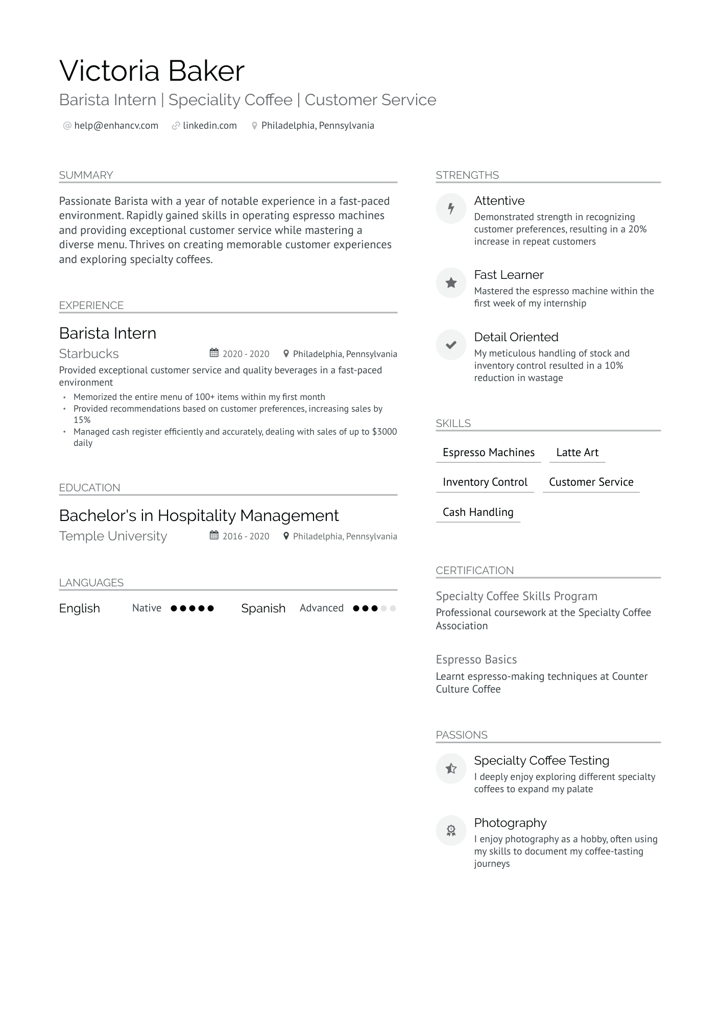 resume summary for barista