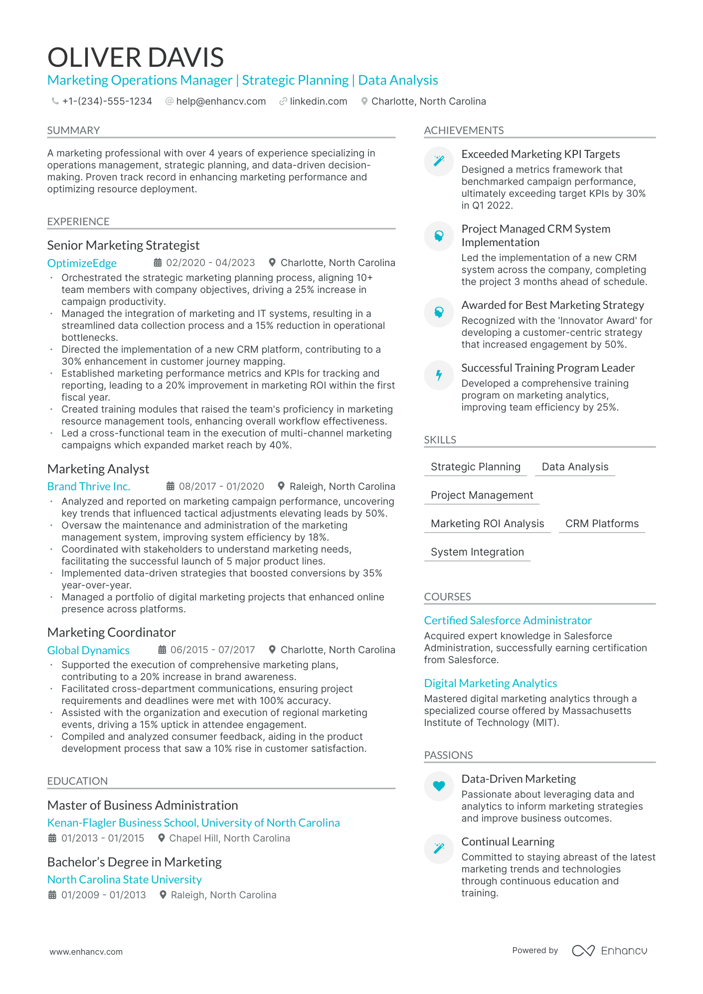 marketing operations resume examples