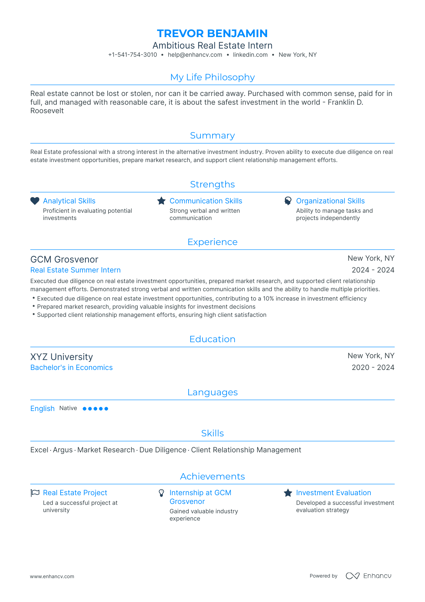 Traditional Real Estate Intern Resume Template