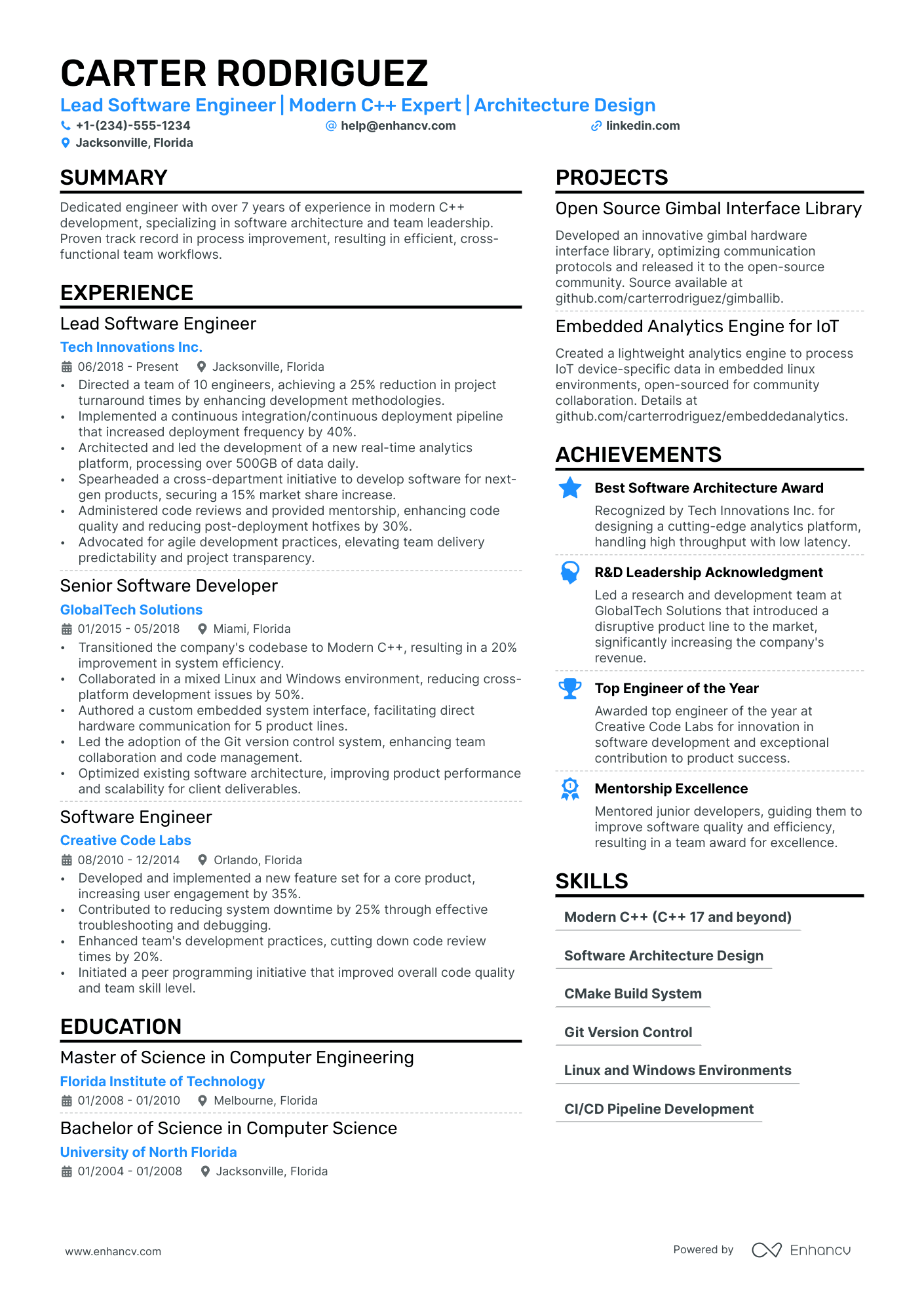 resume sample for software developer