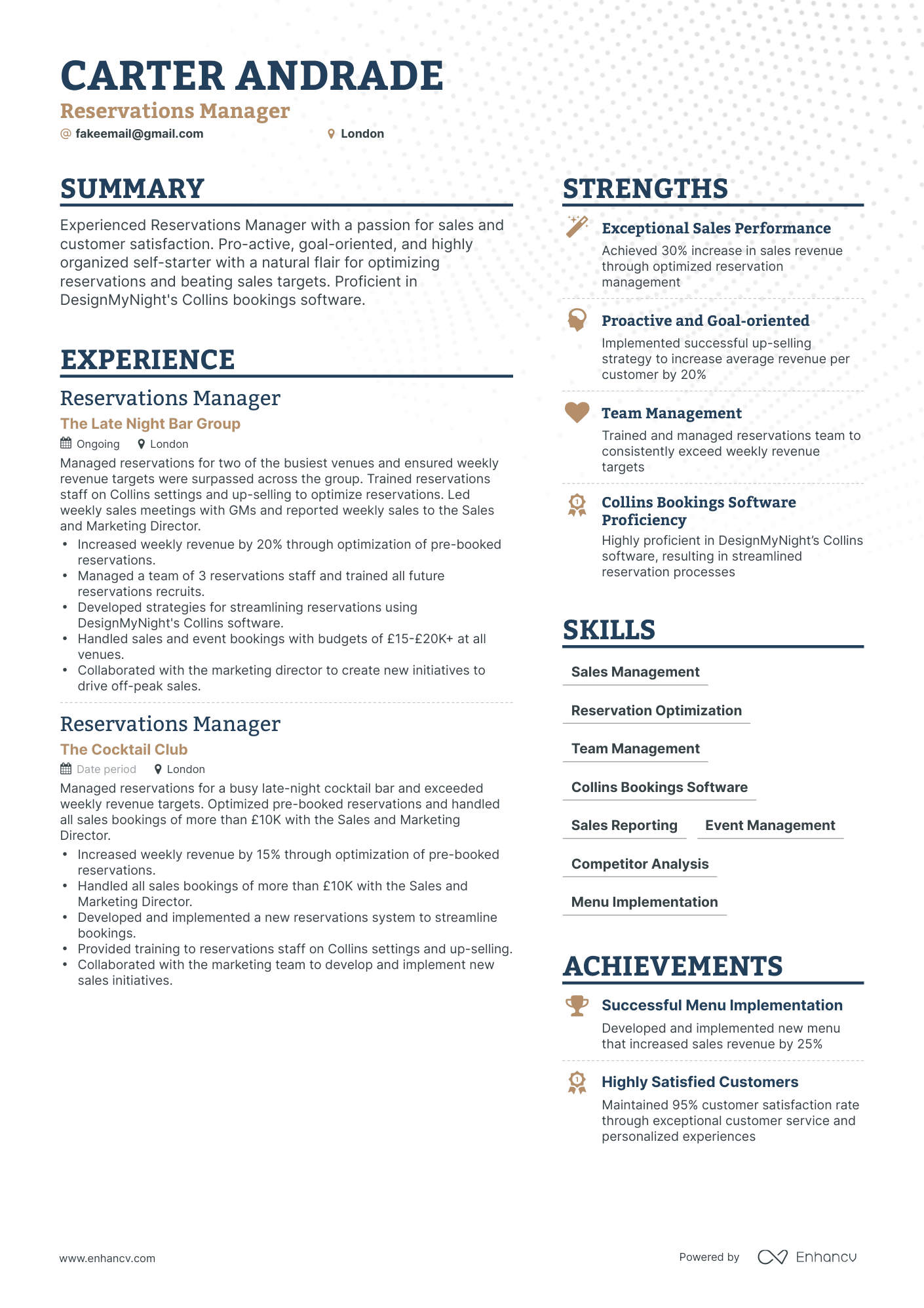 Simple Reservations Manager Resume Template