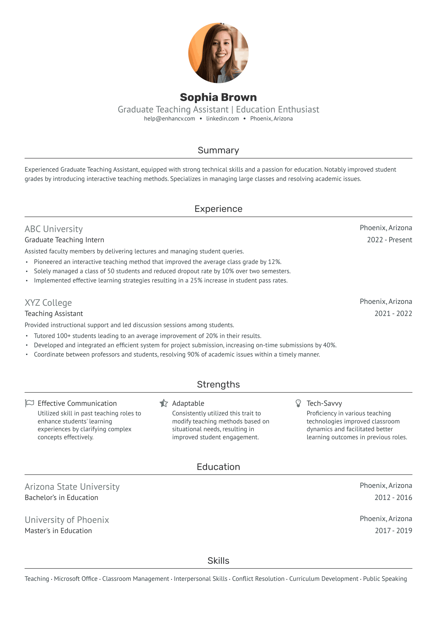 sample resume of teacher assistant