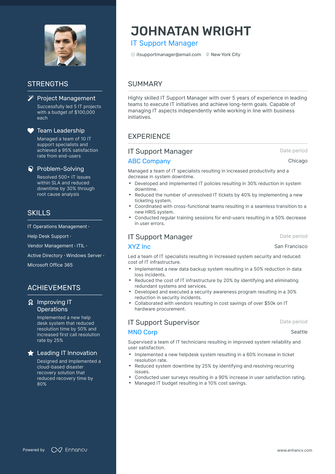 Polished IT Support Manager Resume Template