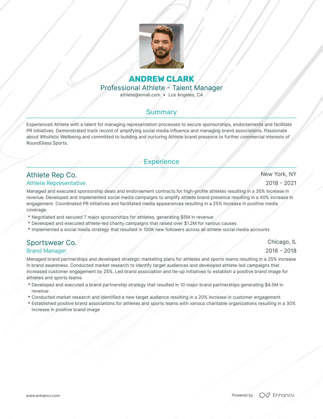 Traditional Athlete Resume Template