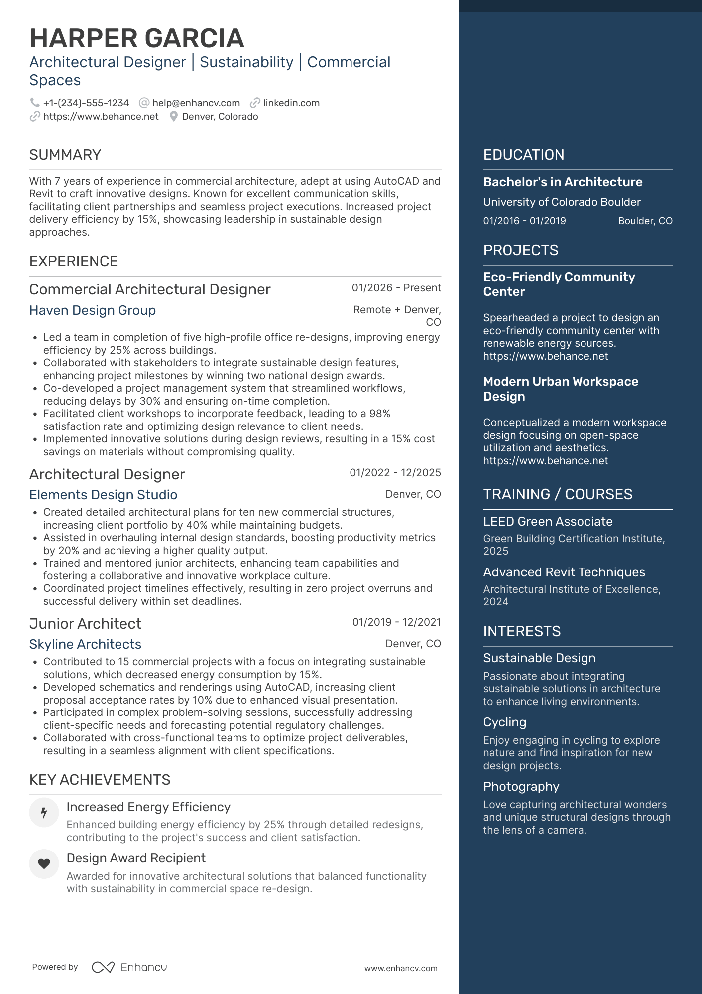 A resume example of a Commercial Architectural Designer