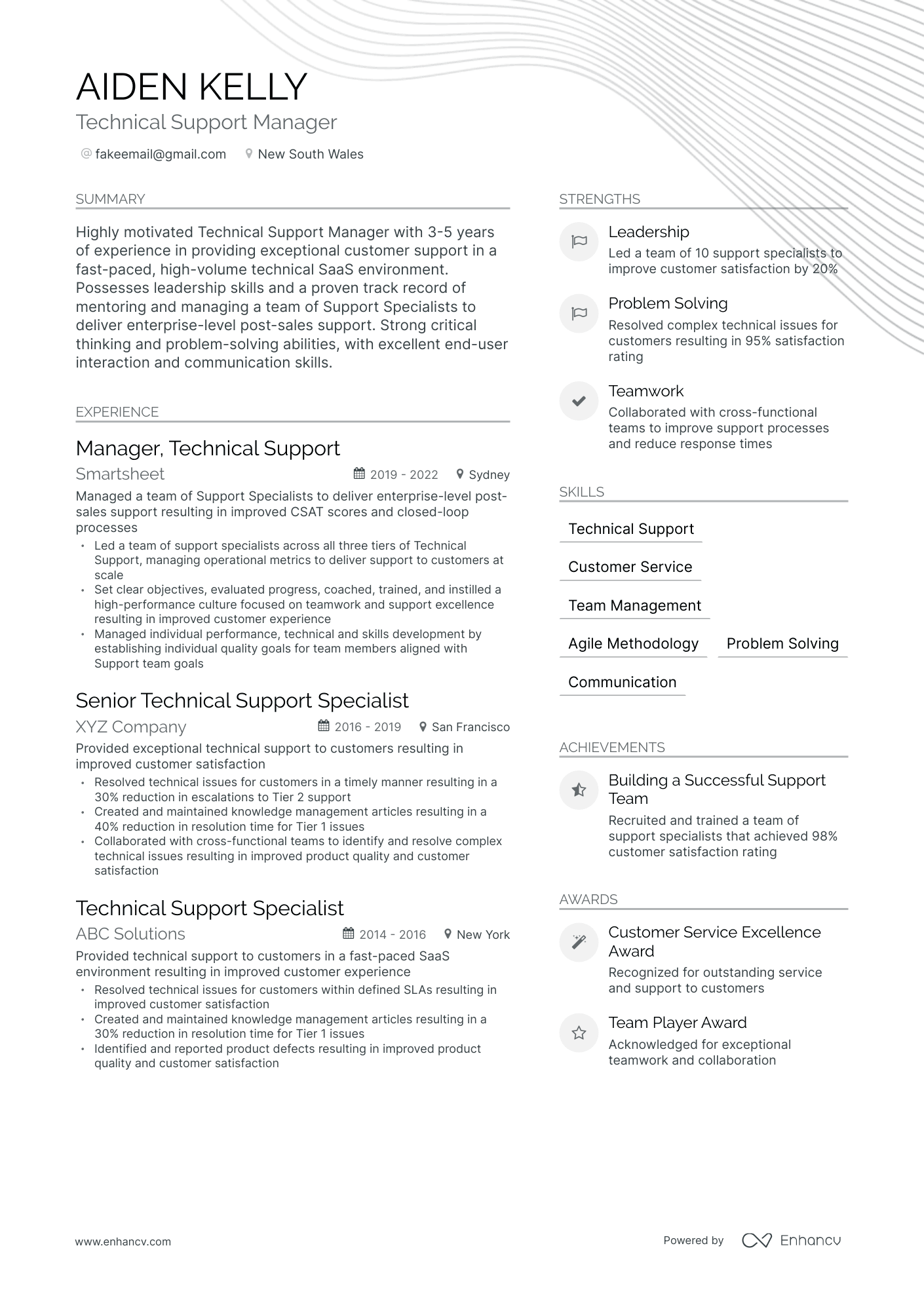 Modern Technical Support Manager Resume Template