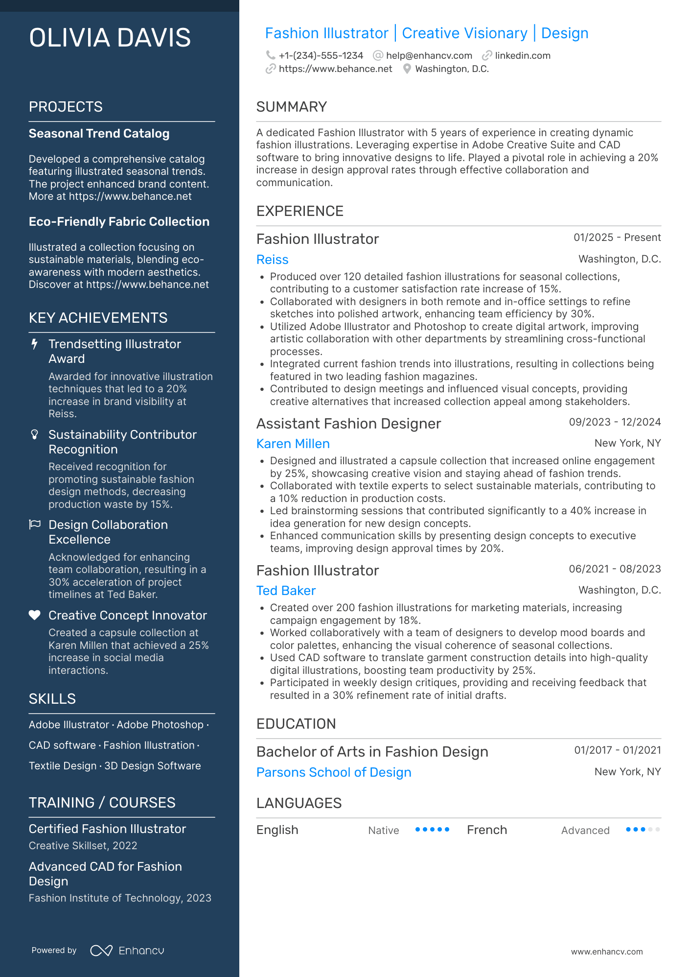 A resume example of a Fashion Illustrator