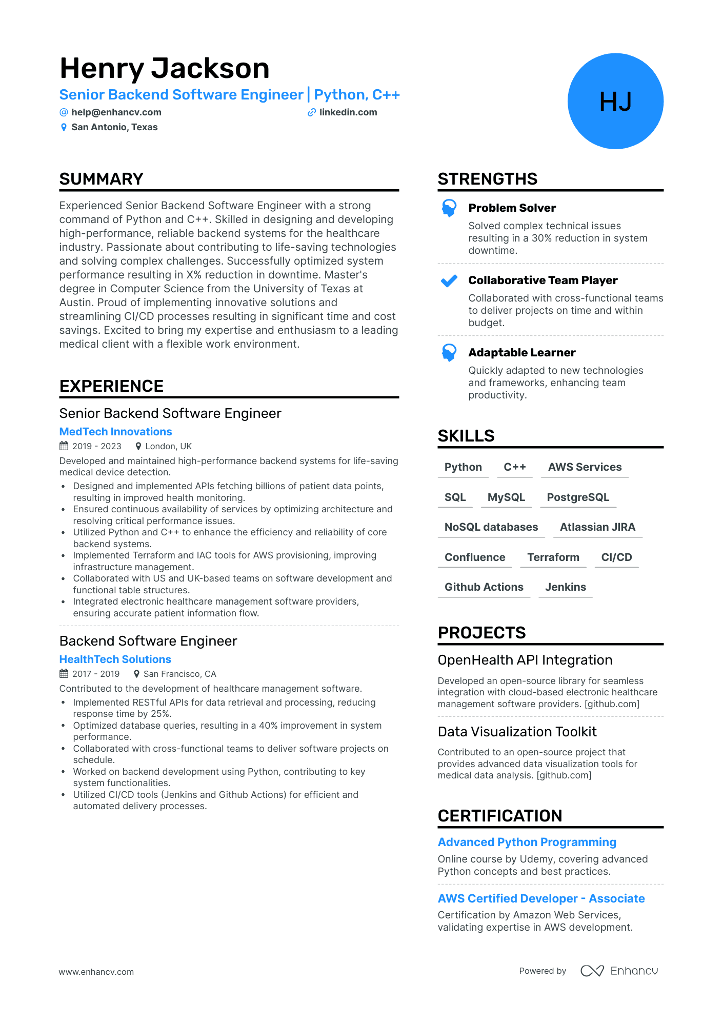 A resume example of a Senior Mechanical Engineer