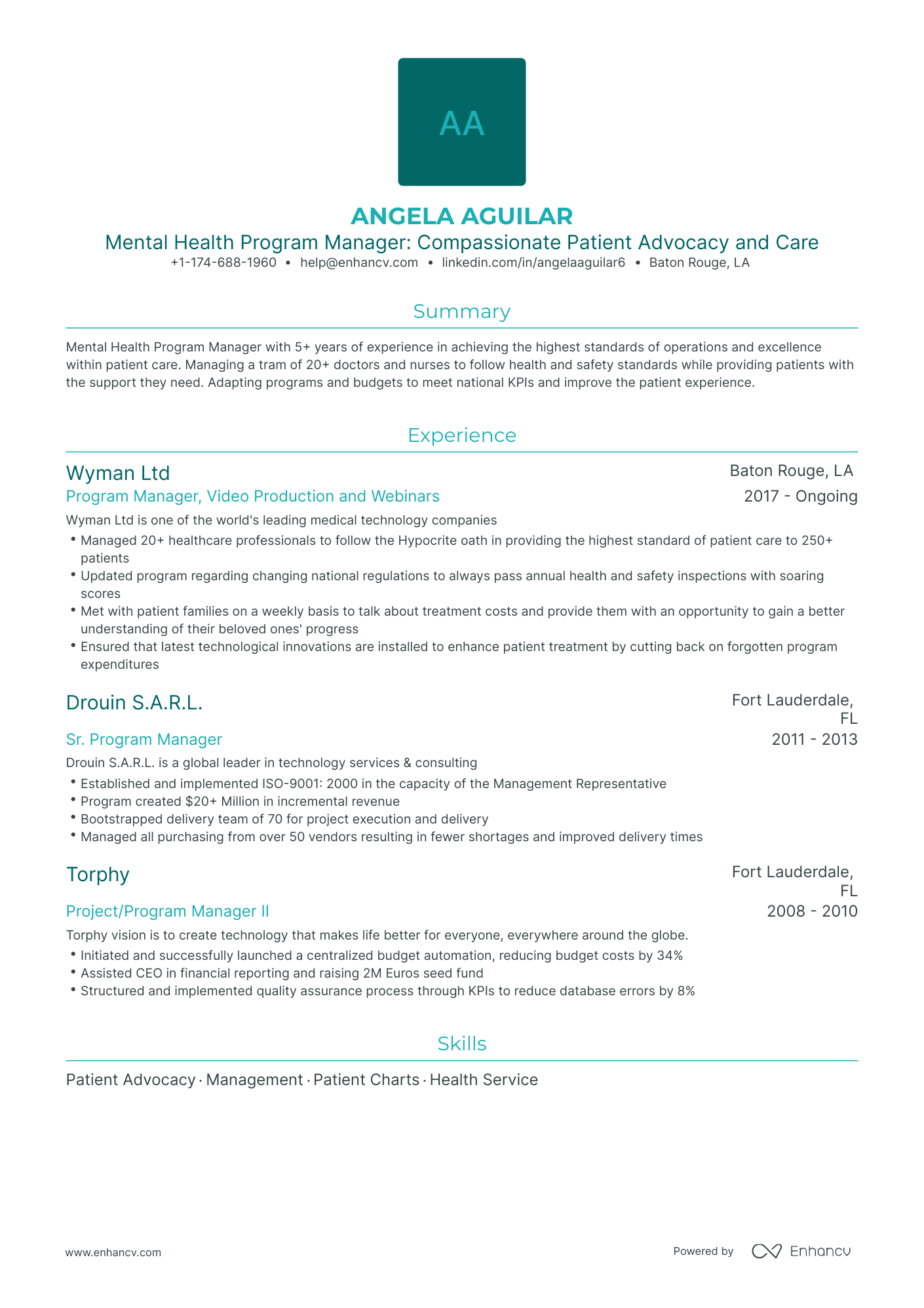 Traditional Mental Health Program Manager Resume Template