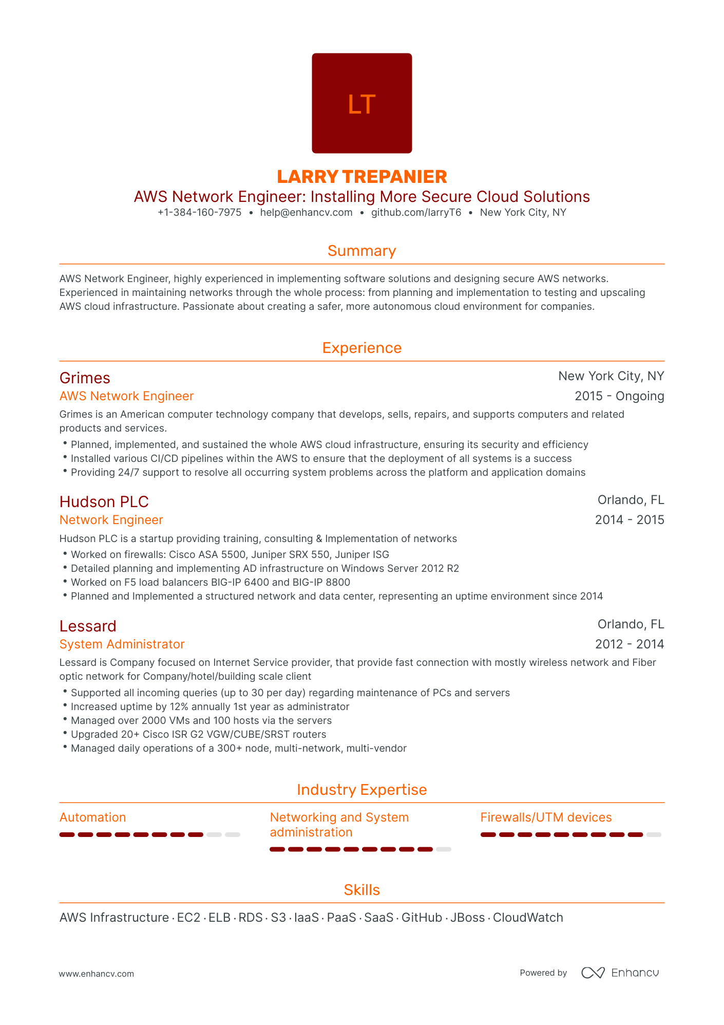 Traditional AWS Network Engineer Resume Template