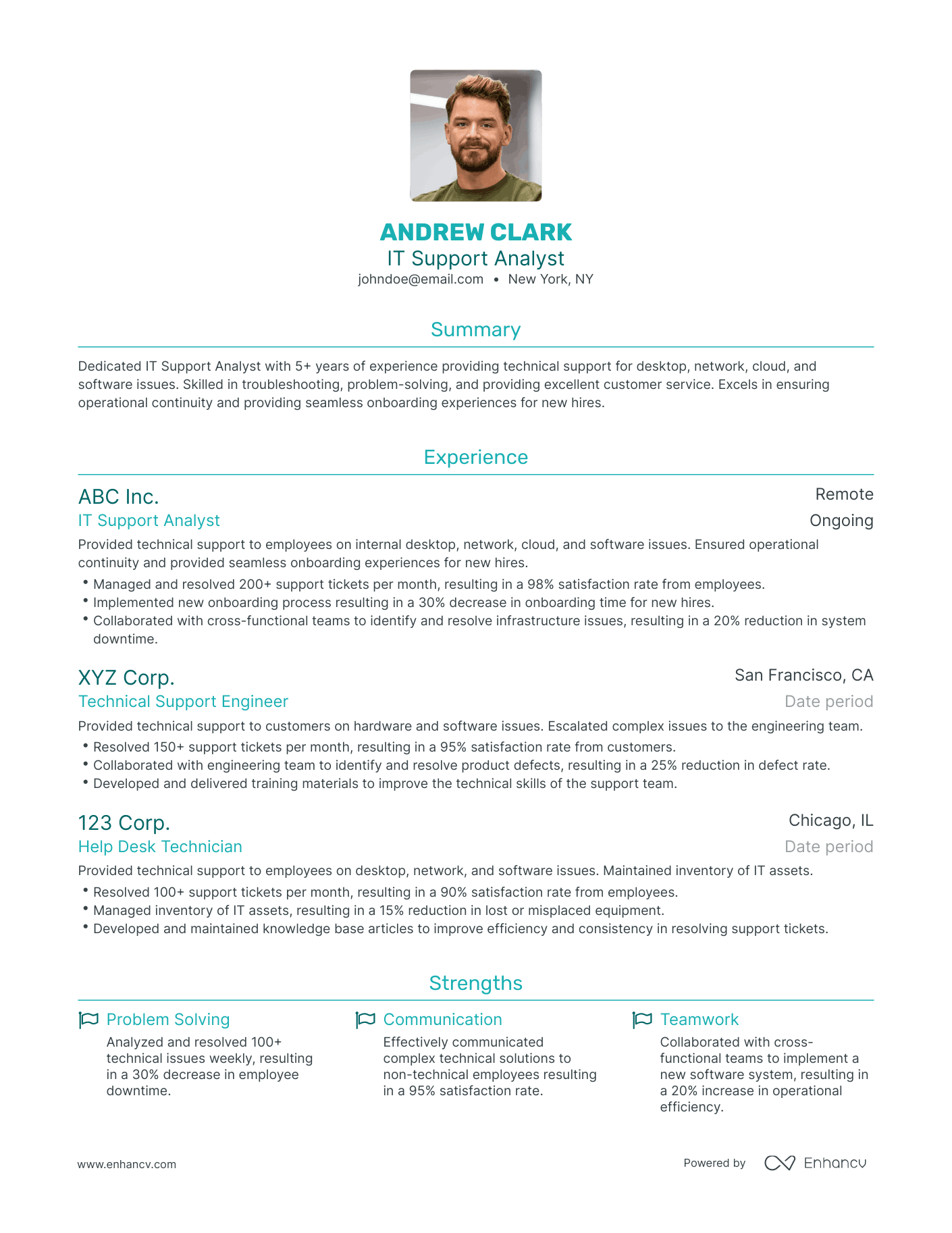 Traditional IT Support Analyst Resume Template