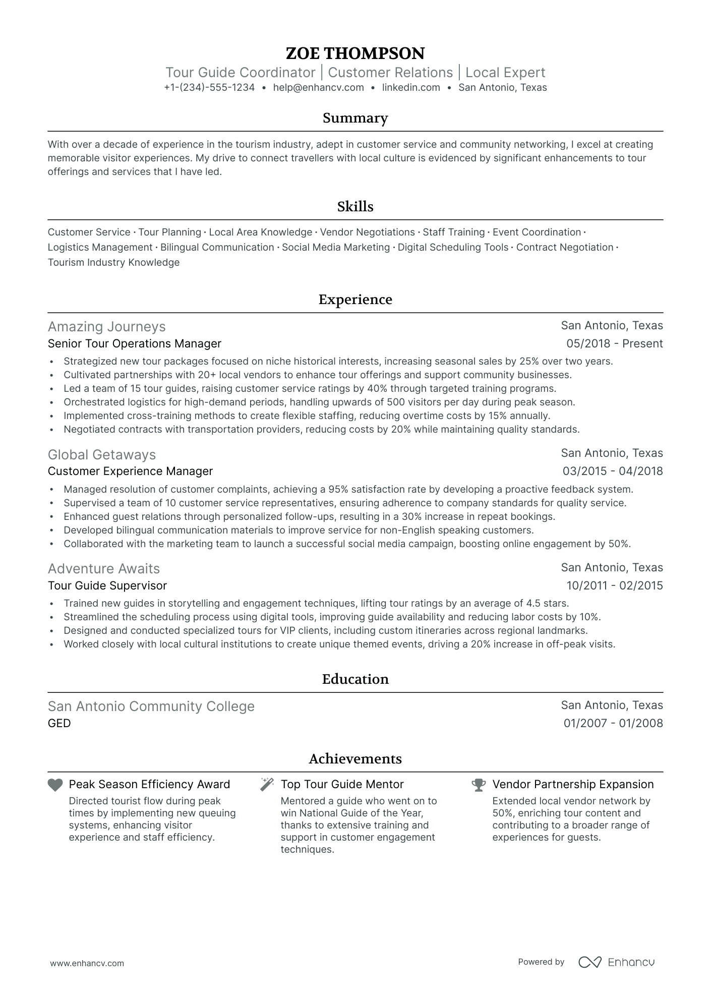 tour guide experience resume
