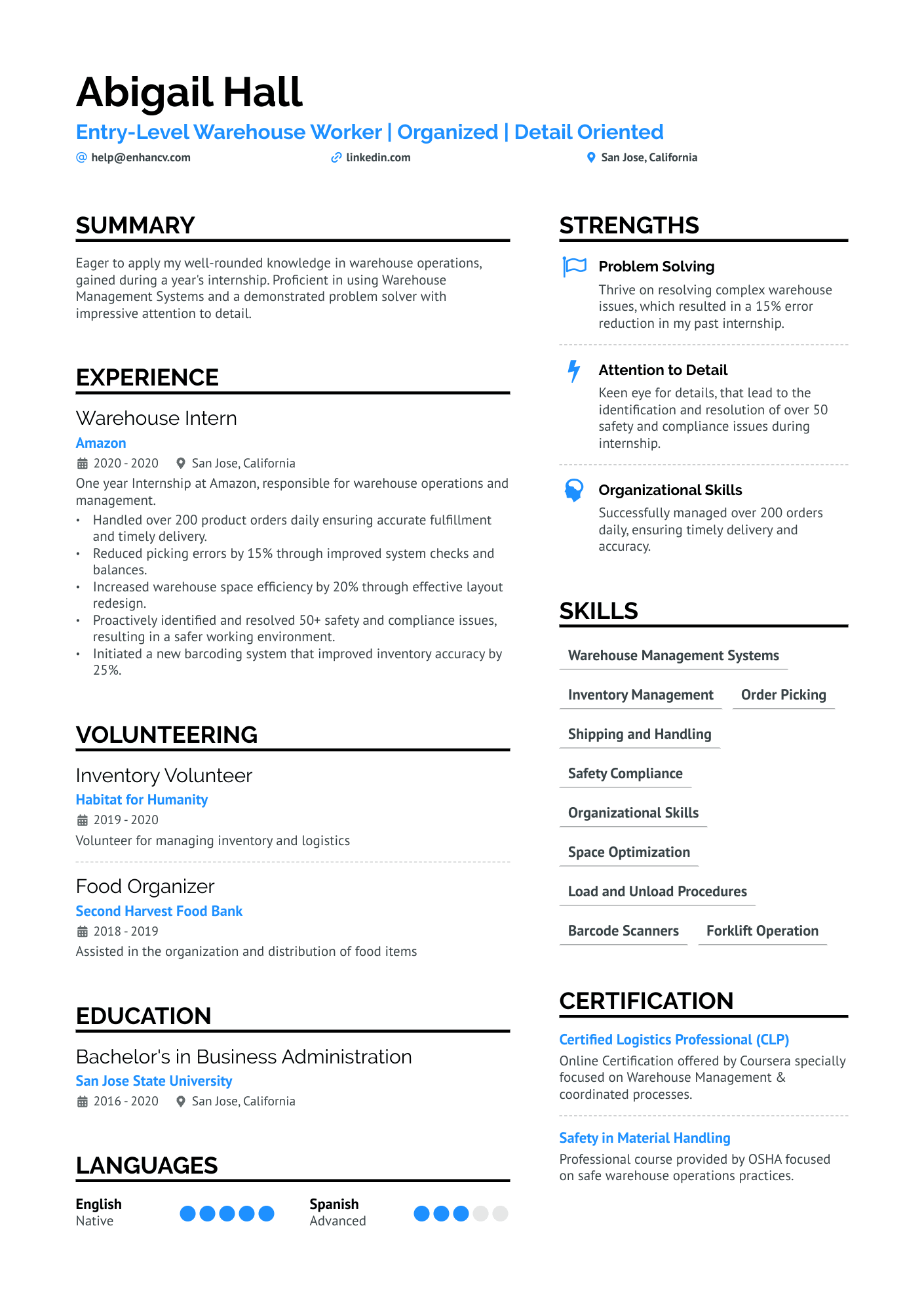 summary for resume warehouse worker