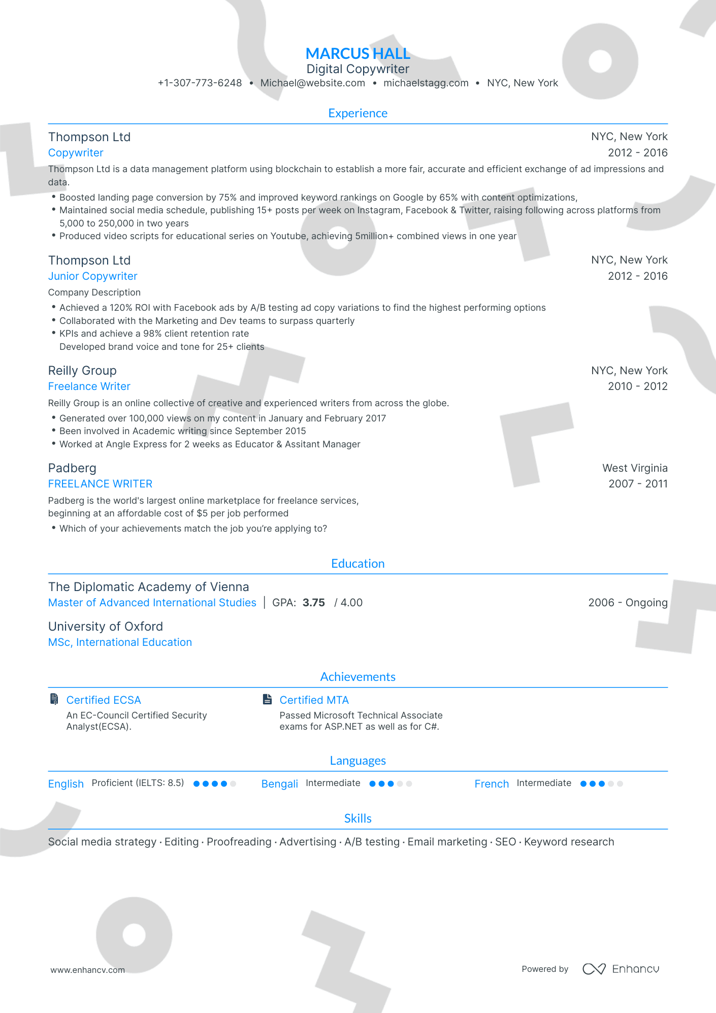 Traditional Copywriter Resume Template