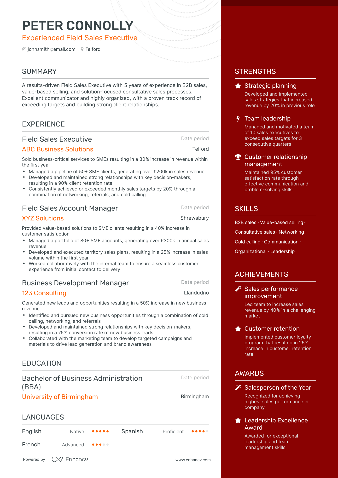 One Page Executive Manager Resume Template