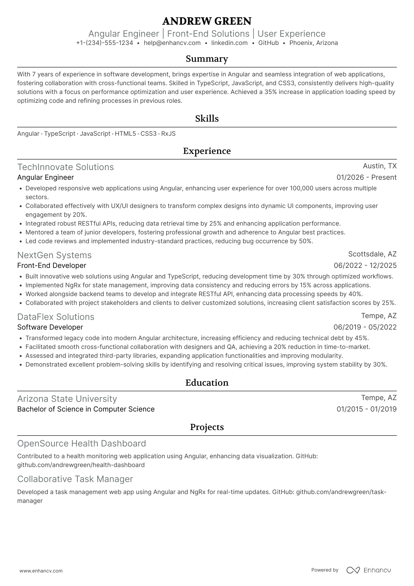A resume example of a Angular Engineer